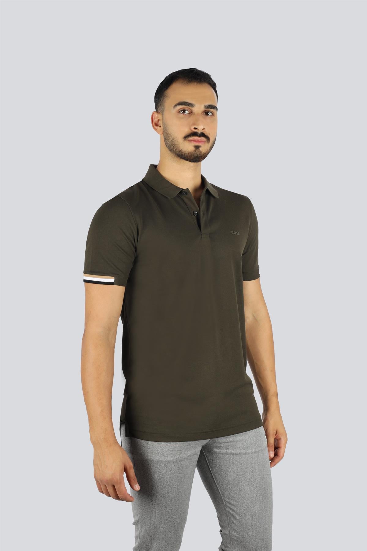 BOSS  BOSS Erkek Pamuklu Polo Yakalı Düğme Kapamalı Kısa Kollu Yeşil Polo Yaka T-Shirt 50467113-342