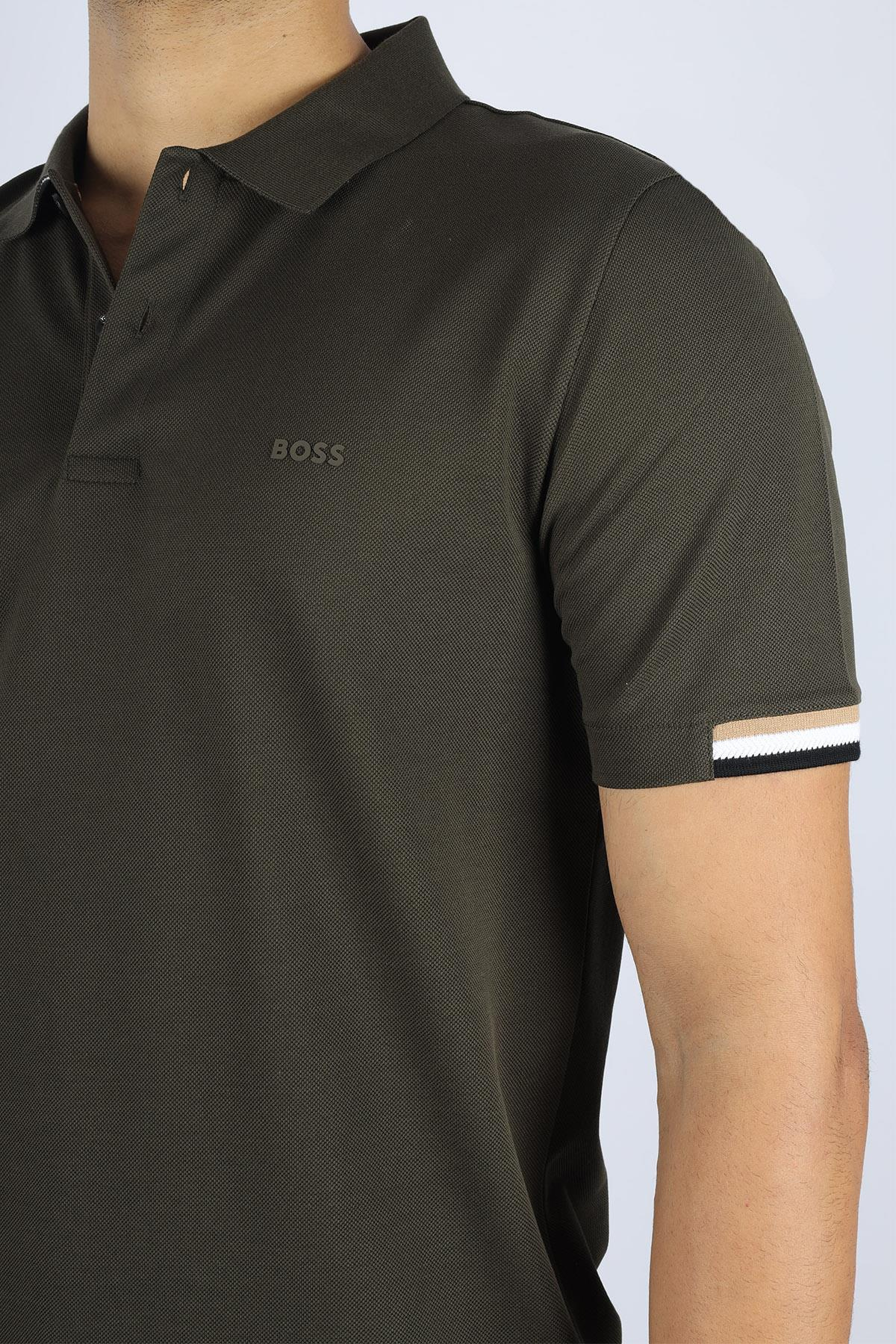 BOSS  BOSS Erkek Pamuklu Polo Yakalı Düğme Kapamalı Kısa Kollu Yeşil Polo Yaka T-Shirt 50467113-342