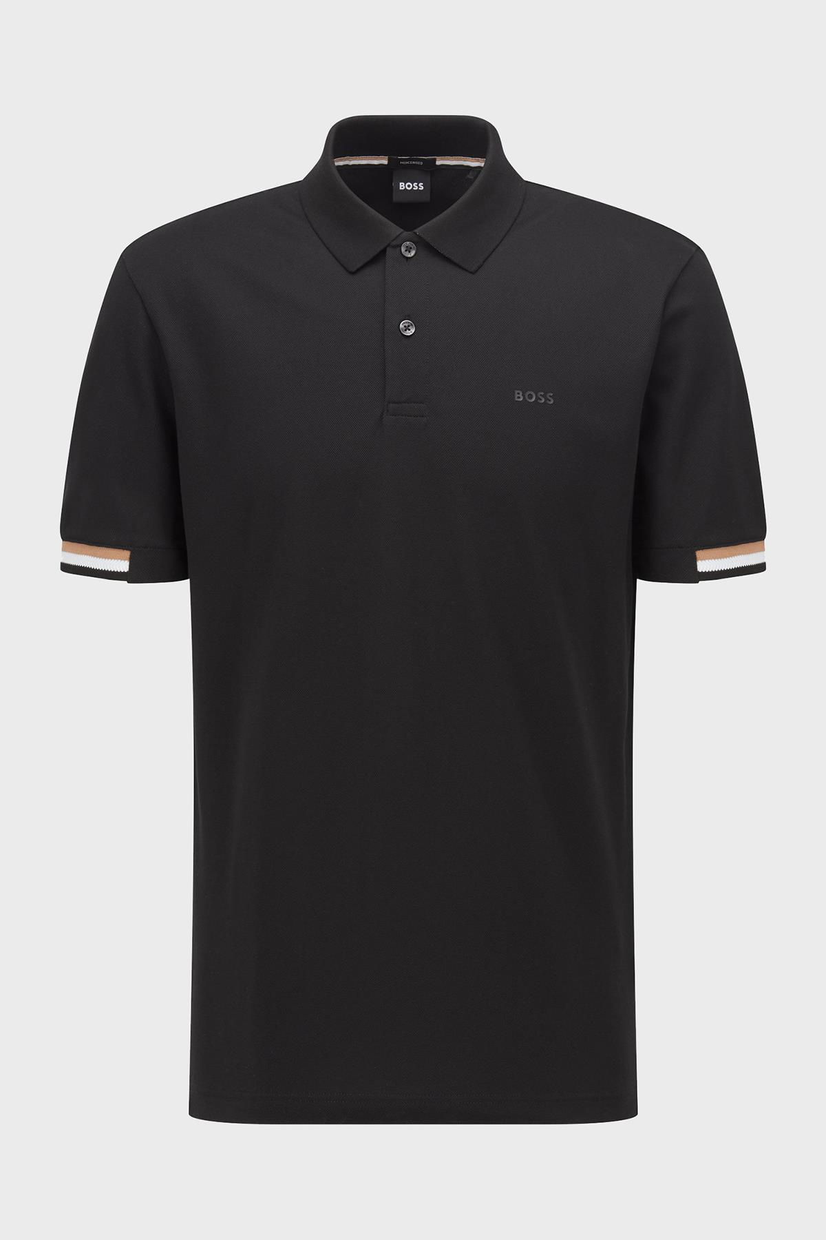BOSS BOSS Erkek Pamuklu Polo Yakalı Düğme Kapamalı Kısa Kollu Siyah Polo Yaka T-Shirt 50467113-001