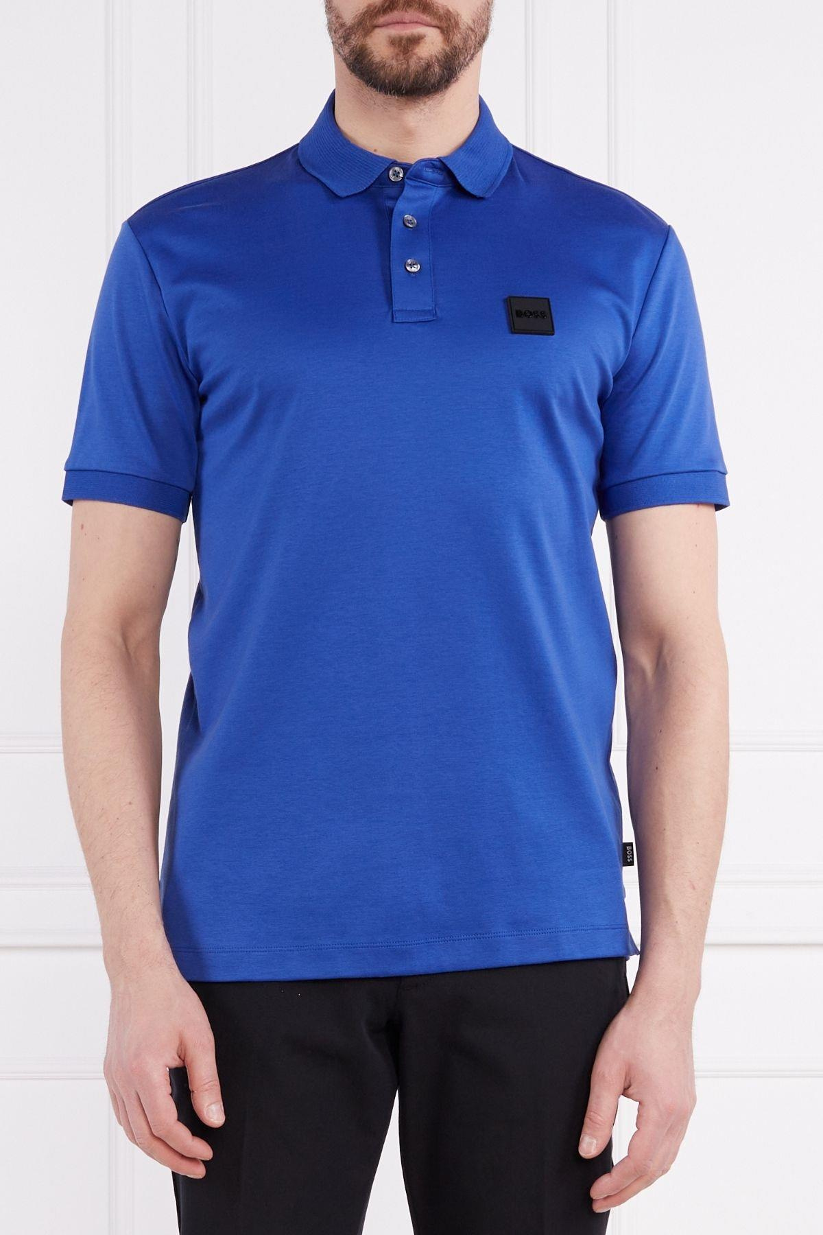 BOSS BOSS Erkek Pamuklu Polo Yakalı Düğme Kapamalı Kısa Kollu Mavi Polo Yaka T-Shirt 50486953-433