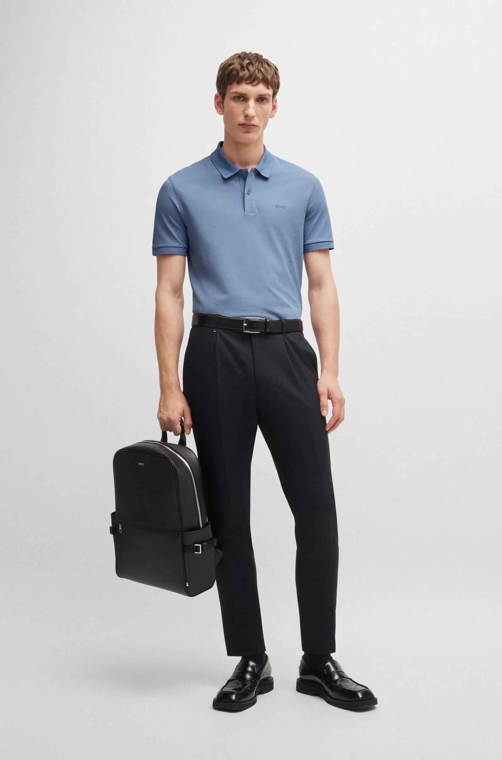 BOSS BOSS Erkek Pamuklu Polo Yakalı Düğme Kapamalı Kısa Kollu Lacivert Polo Yaka T-Shirt 50468301-490
