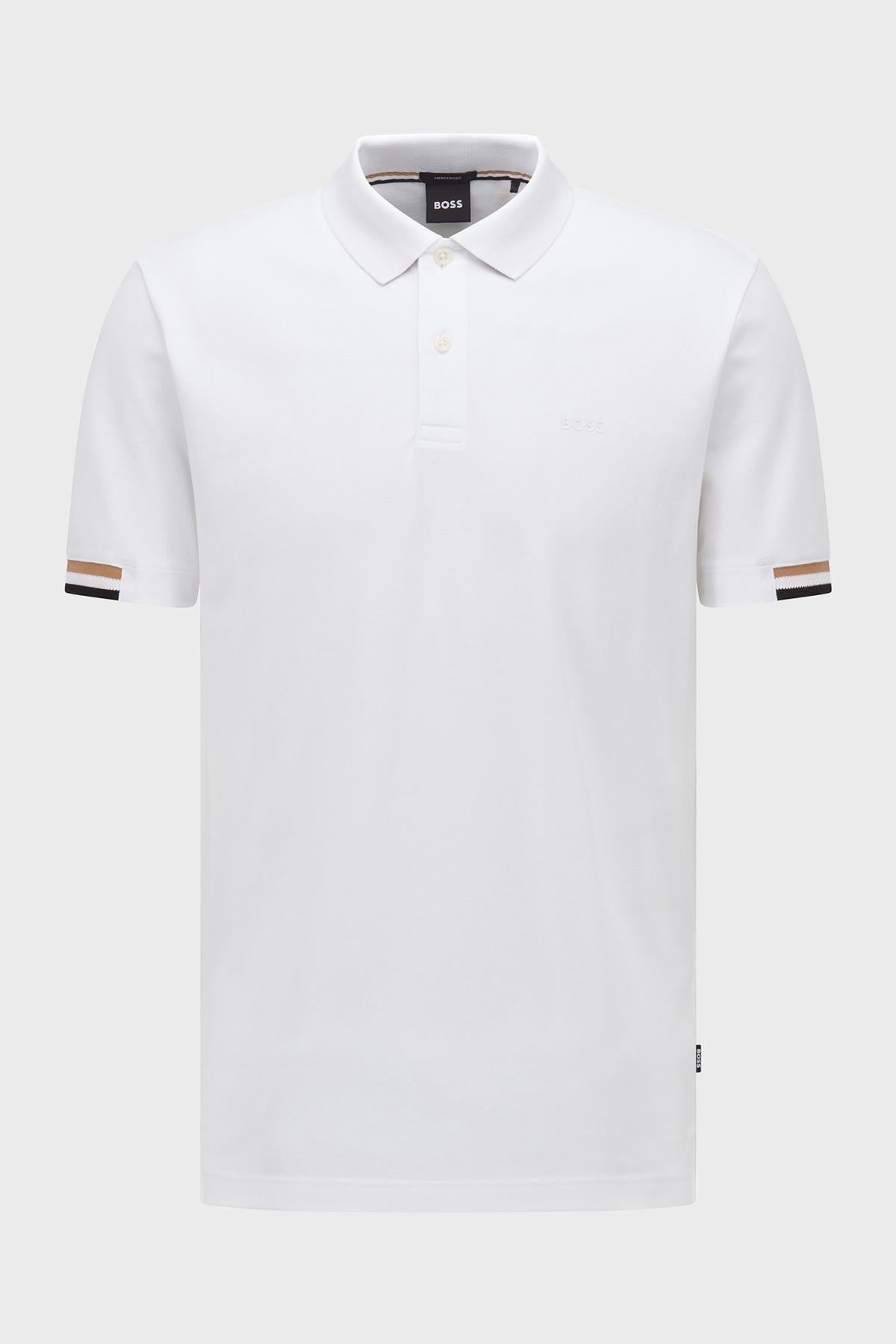 BOSS BOSS Erkek Pamuklu Polo Yakalı Düğme Kapamalı Kısa Kollu Beyaz Polo Yaka T-Shirt 50467113-100