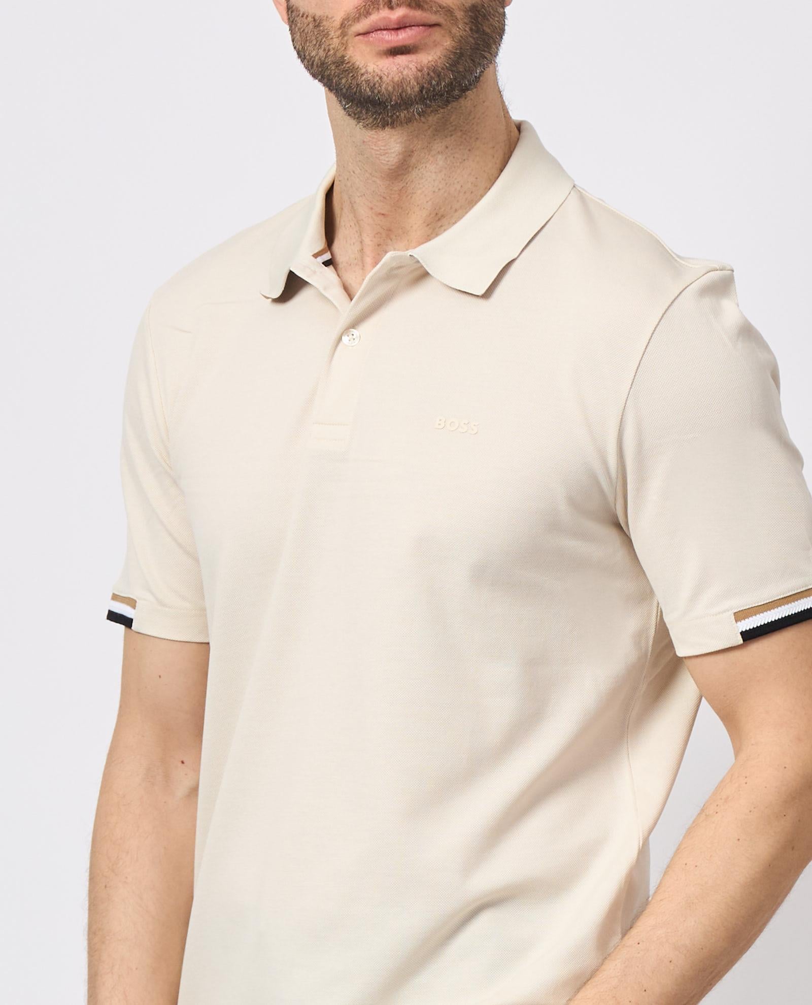 BOSS BOSS Erkek Pamuklu Polo Yakalı Düğme Kapamalı Kısa Kollu Bej Polo Yaka T-Shirt 50467113-131