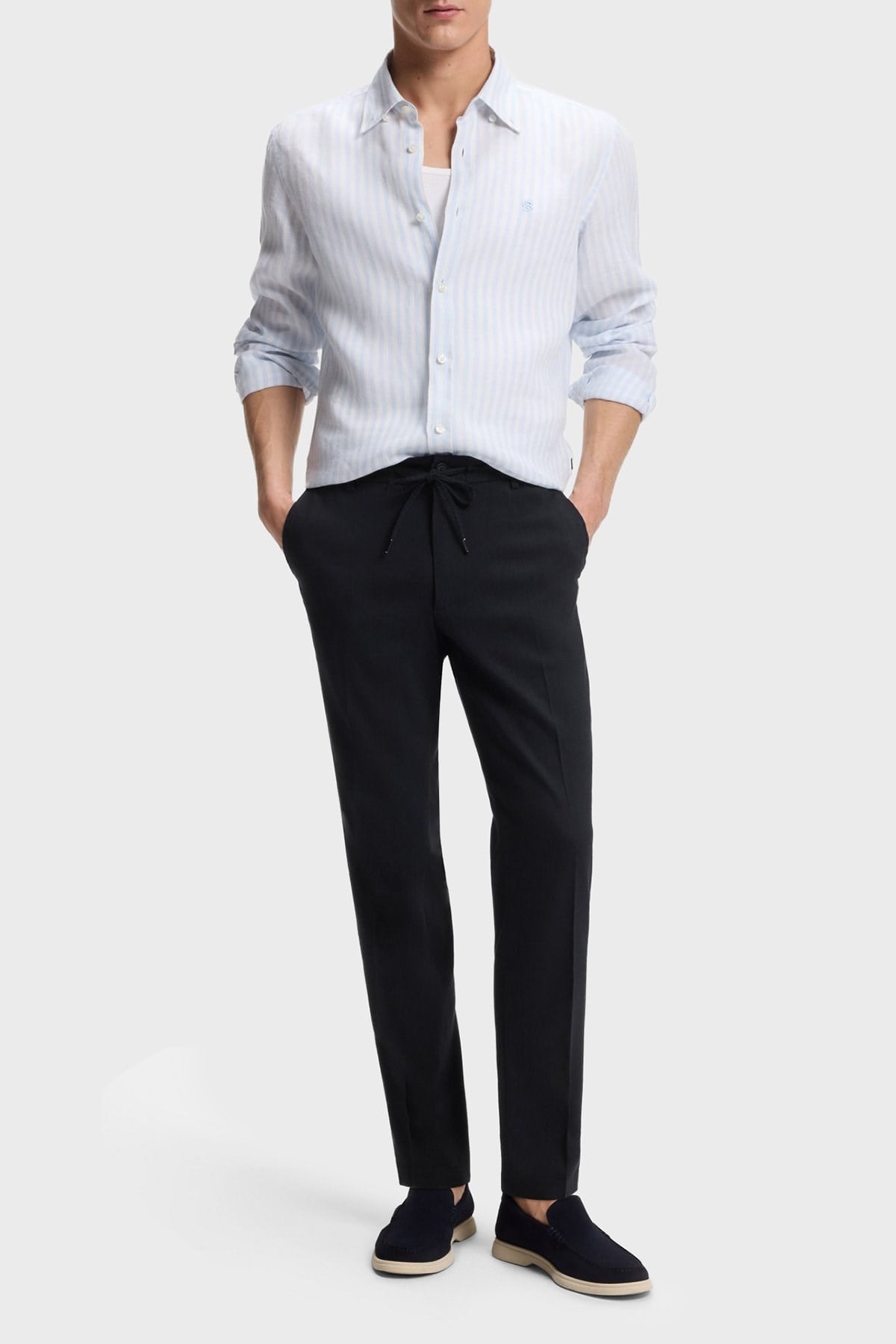 BOSS  BOSS Erkek Pamuklu Regular Fit Normal Bel Daralan Paça Lacivert Pantolon 50557859-405
