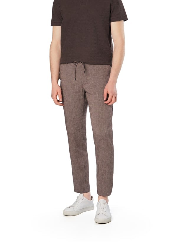 BOSS  BOSS Erkek Pamuklu Regular Fit Normal Bel Daralan Paça Kahverengi Pantolon 50557859-207