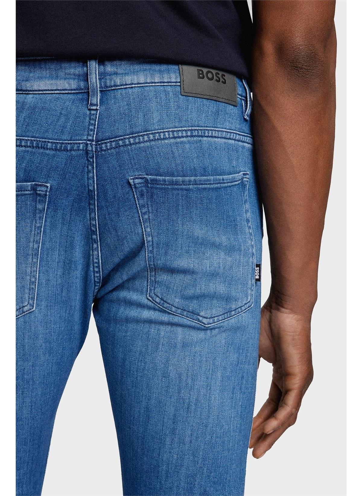 BOSS BOSS Erkek Pamuklu Slim Fit Günlük Kullanım Mavi Jeans 50470506-420