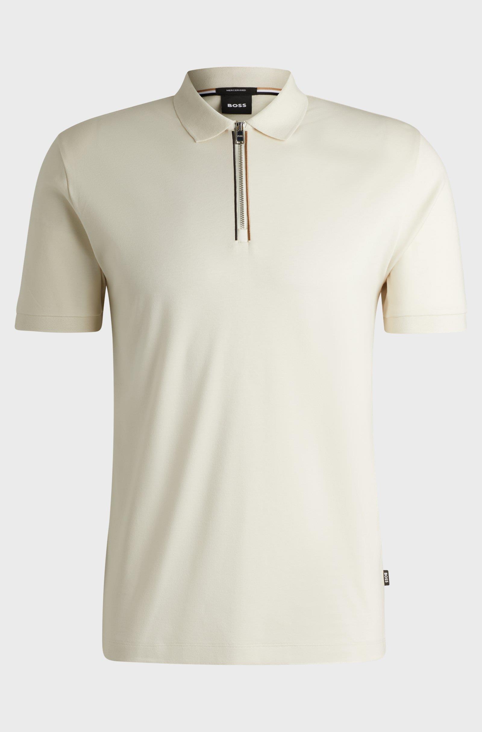 BOSS BOSS Erkek Polo Yaka Fermuar Kapamalı Logolu Kısa Kol Krem Polo Yaka T-Shirt 50521118-131