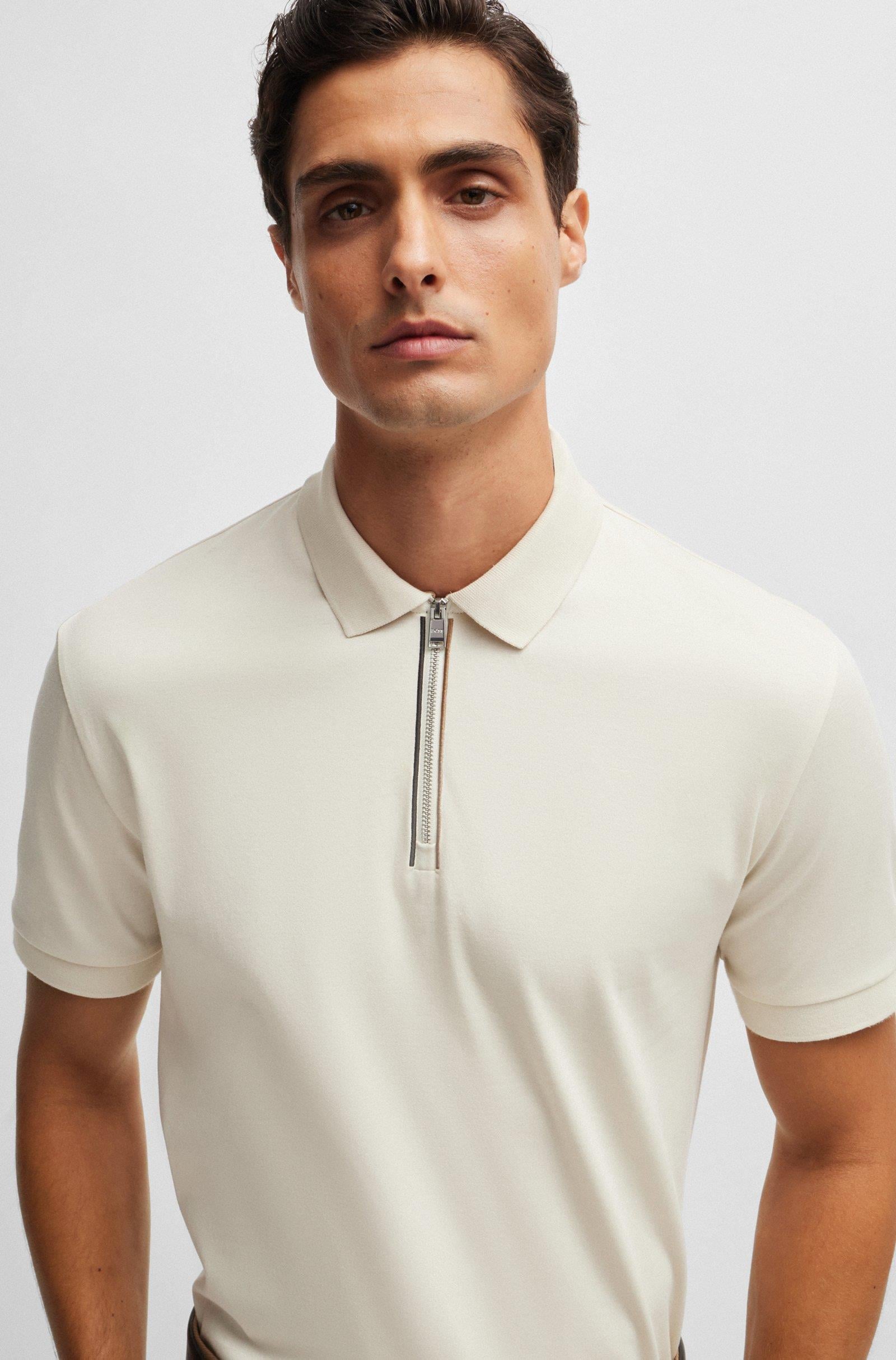 BOSS BOSS Erkek Polo Yaka Fermuar Kapamalı Logolu Kısa Kol Krem Polo Yaka T-Shirt 50521118-131