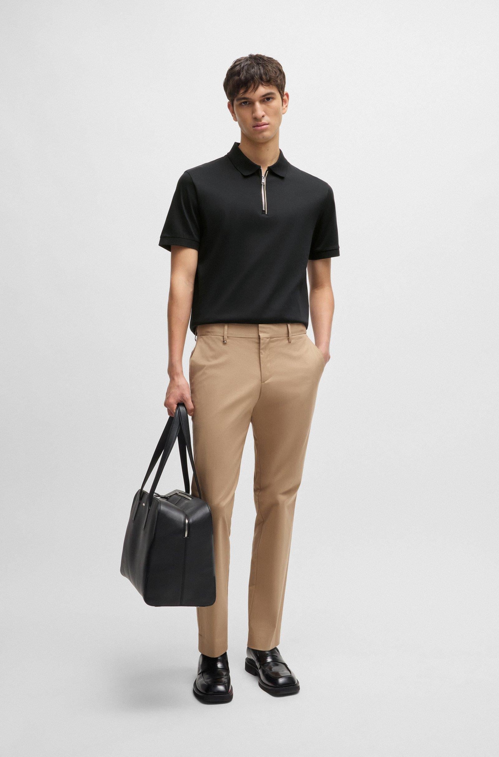 BOSS BOSS Erkek Polo Yaka Fermuar Kapamalı Logolu Kısa Kol Siyah Polo Yaka T-Shirt 50521118-001