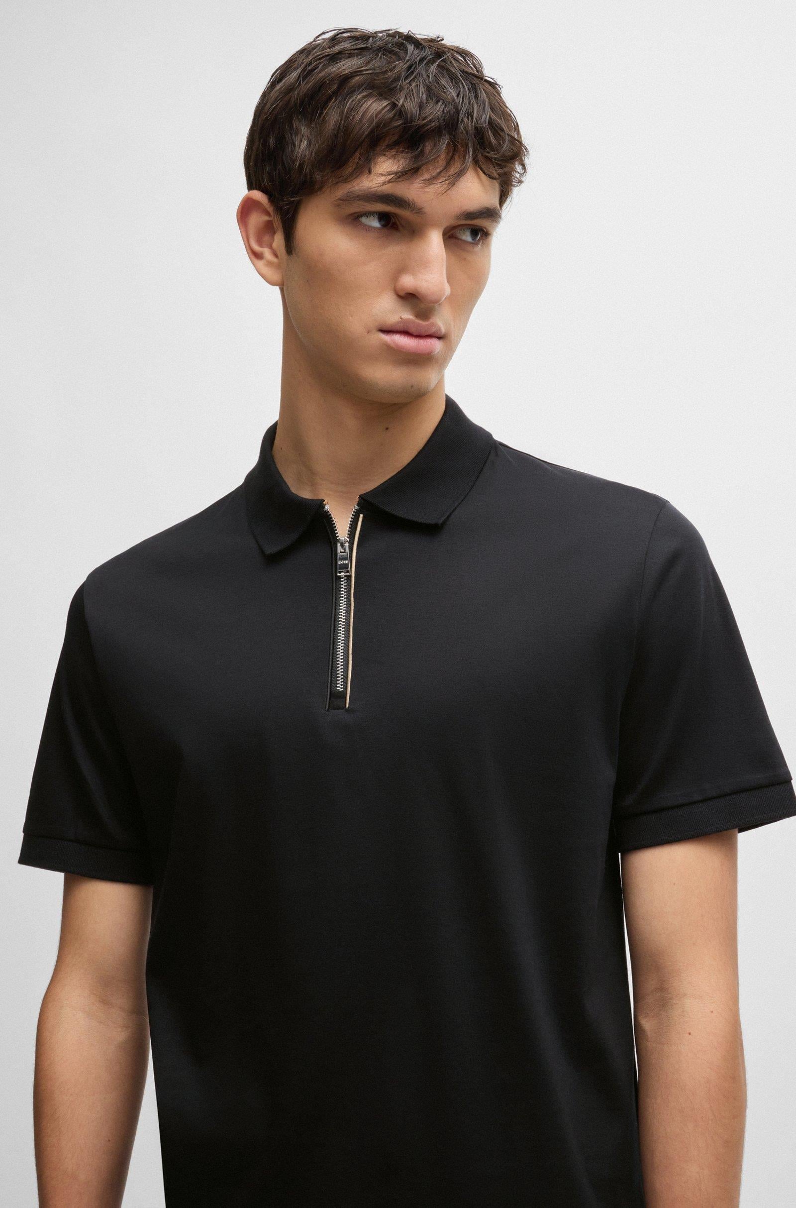 BOSS BOSS Erkek Polo Yaka Fermuar Kapamalı Logolu Kısa Kol Siyah Polo Yaka T-Shirt 50521118-001