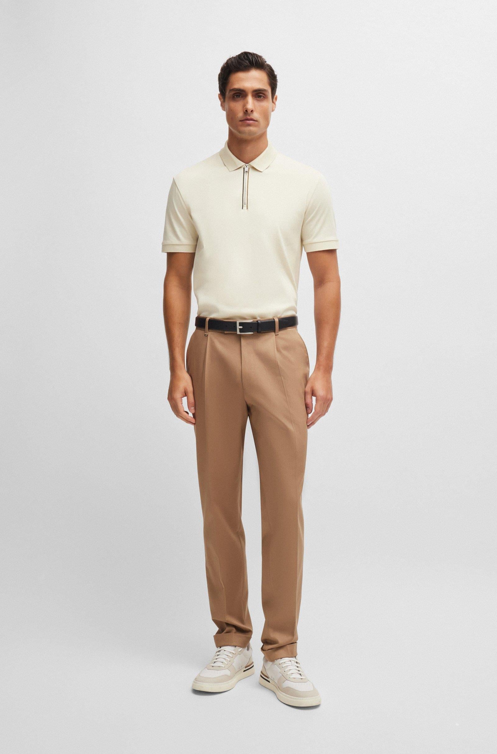 BOSS BOSS Erkek Polo Yaka Fermuar Kapamalı Logolu Kısa Kol Krem Polo Yaka T-Shirt 50521118-131