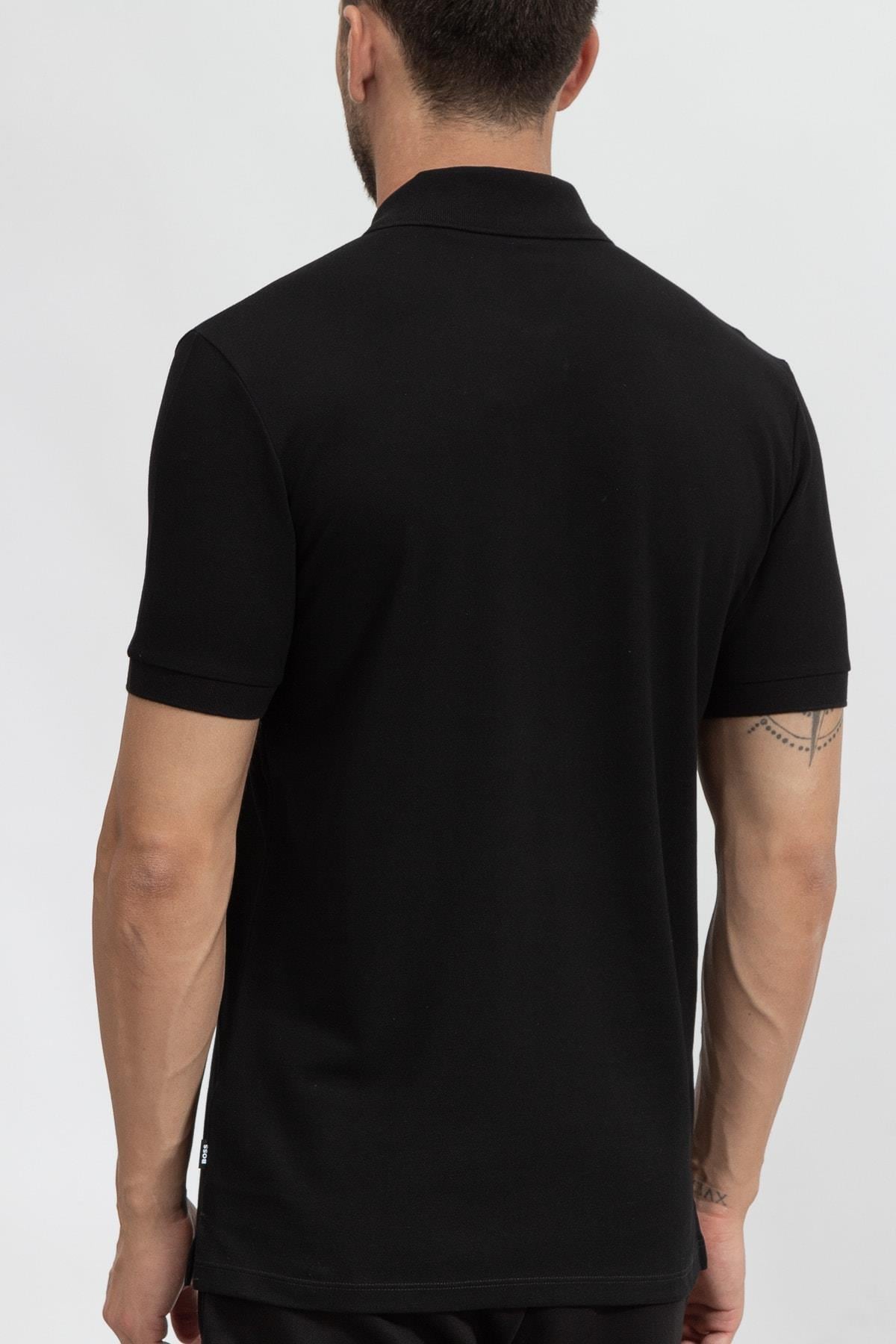 BOSS BOSS Erkek Polo Yaka Regular Fit Pamuklu Kısa Kollu Siyah Polo Yaka T-Shirt 50468362-001