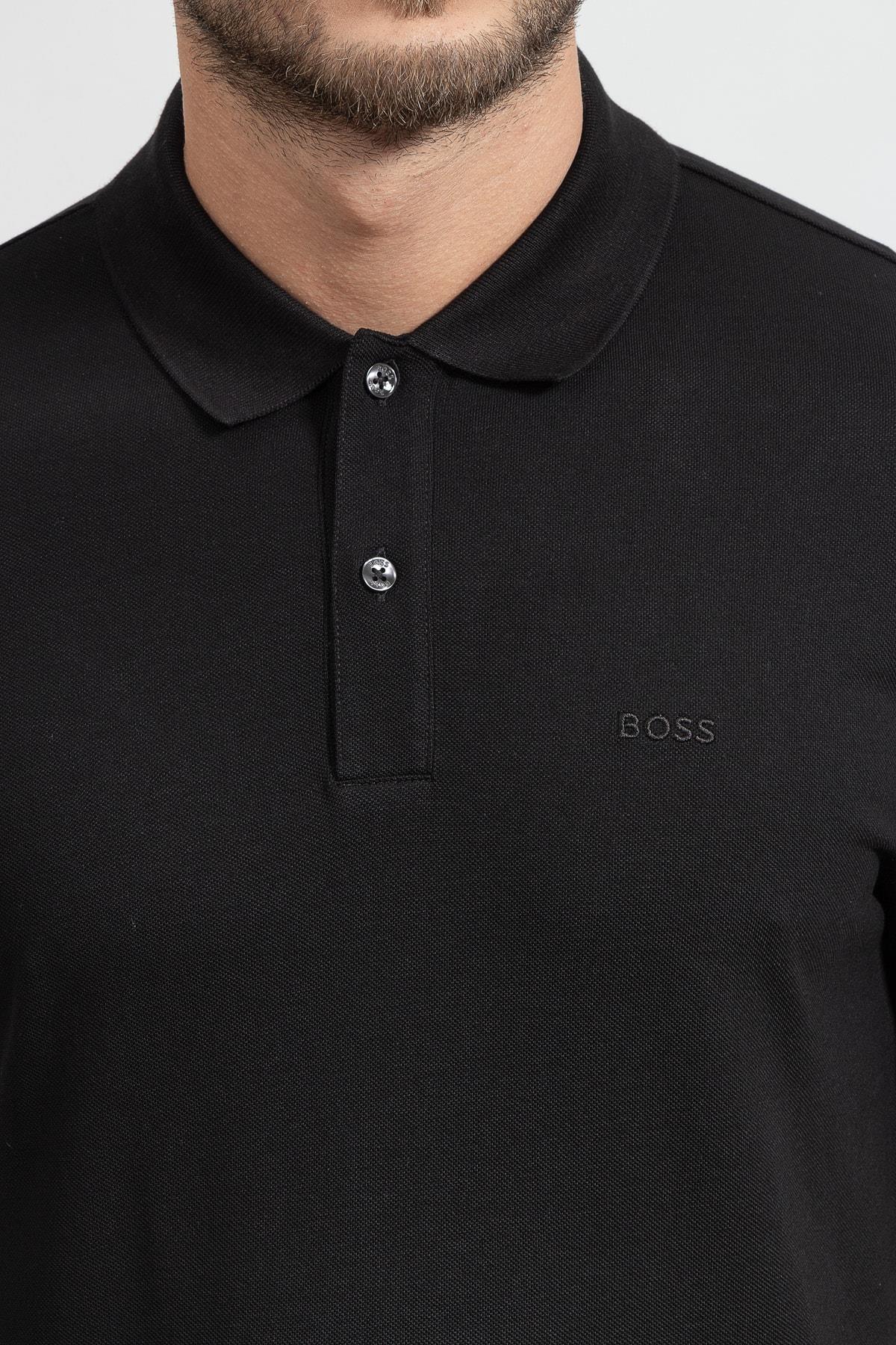 BOSS BOSS Erkek Polo Yaka Regular Fit Pamuklu Kısa Kollu Siyah Polo Yaka T-Shirt 50468362-001
