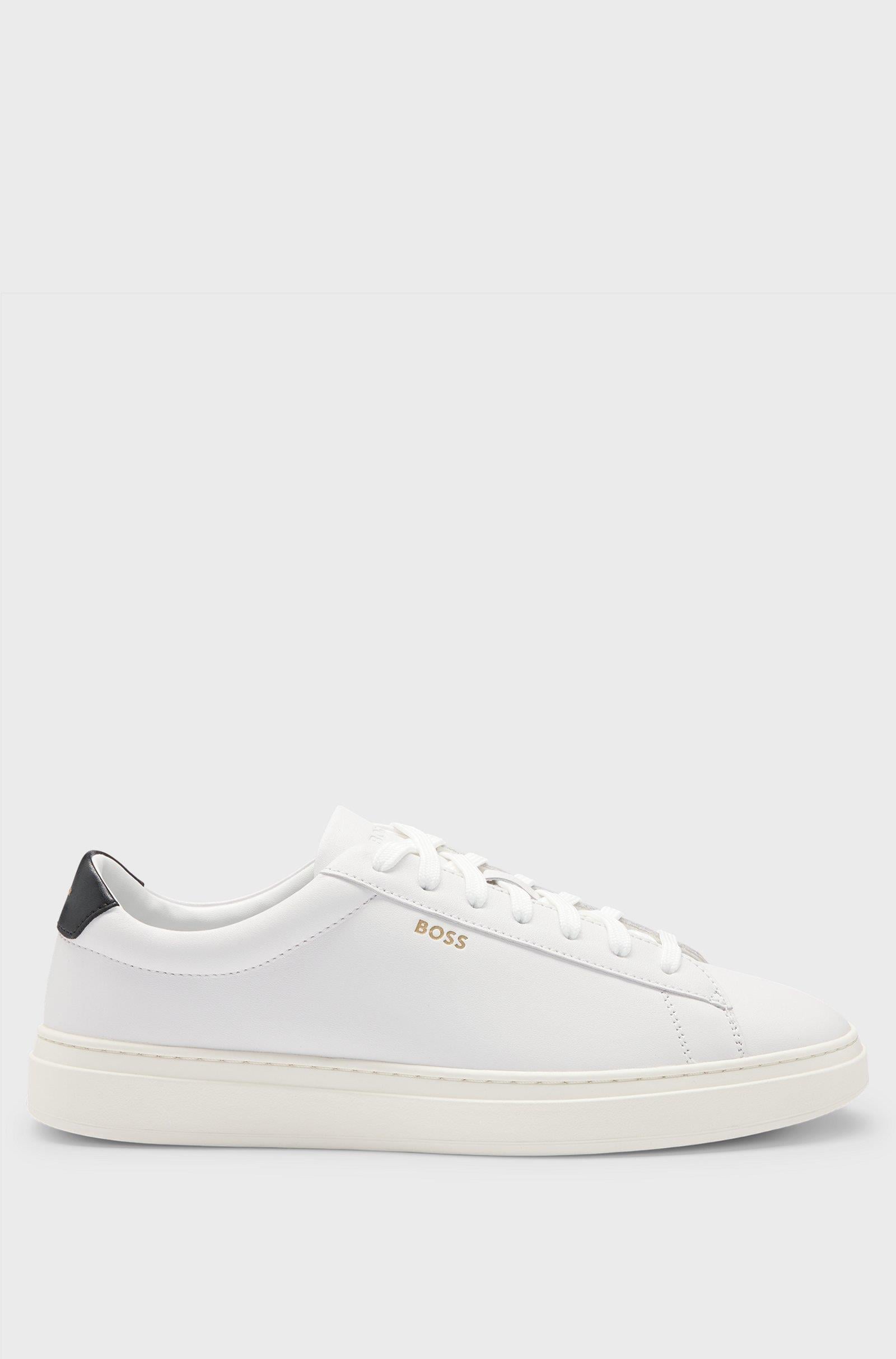 BOSS BOSS Erkek Rahat Düz Taban Logo Baskılı %100 Cilalı Deri Beyaz Sneaker 50536480-102