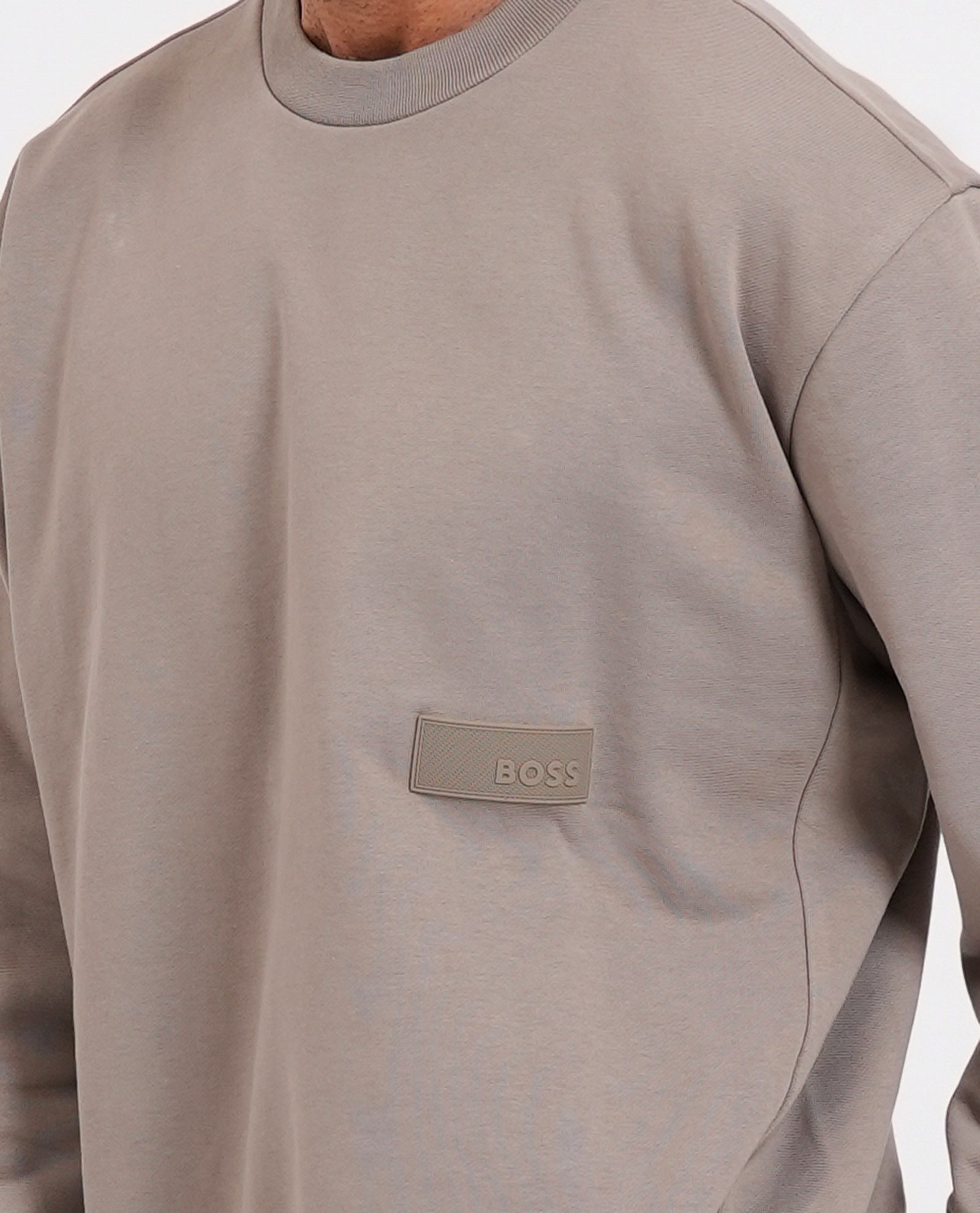 BOSS  BOSS Erkek Rahat Kalıp Logo Etiketli Yuvarlak Yakalı Pamuklu Uzun Kollu Gri Sweatshirt 50564103-334