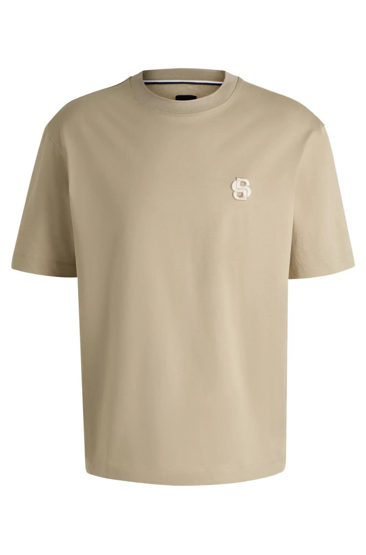 BOSS BOSS Erkek Rahat Kesim Monogram Logolu Yuvarlak Yaka Kısa Kollu Bej1 T-Shirt 50533343-275