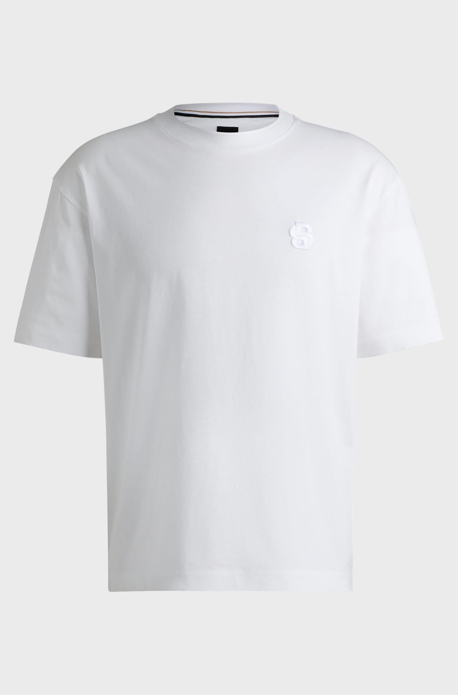 BOSS BOSS Erkek Rahat Kesim Monogram Logolu Yuvarlak Yaka Kısa Kollu Beyaz T-Shirt 50533343-100