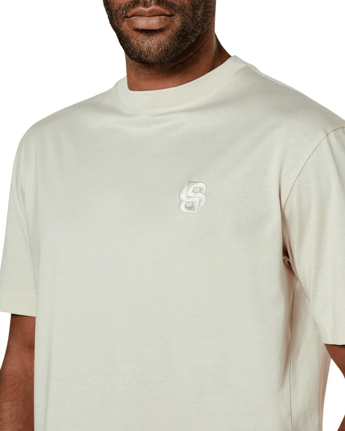 BOSS BOSS Erkek Rahat Kesim Monogram Logolu Yuvarlak Yaka Kısa Kollu Bej T-Shirt 50533343-131