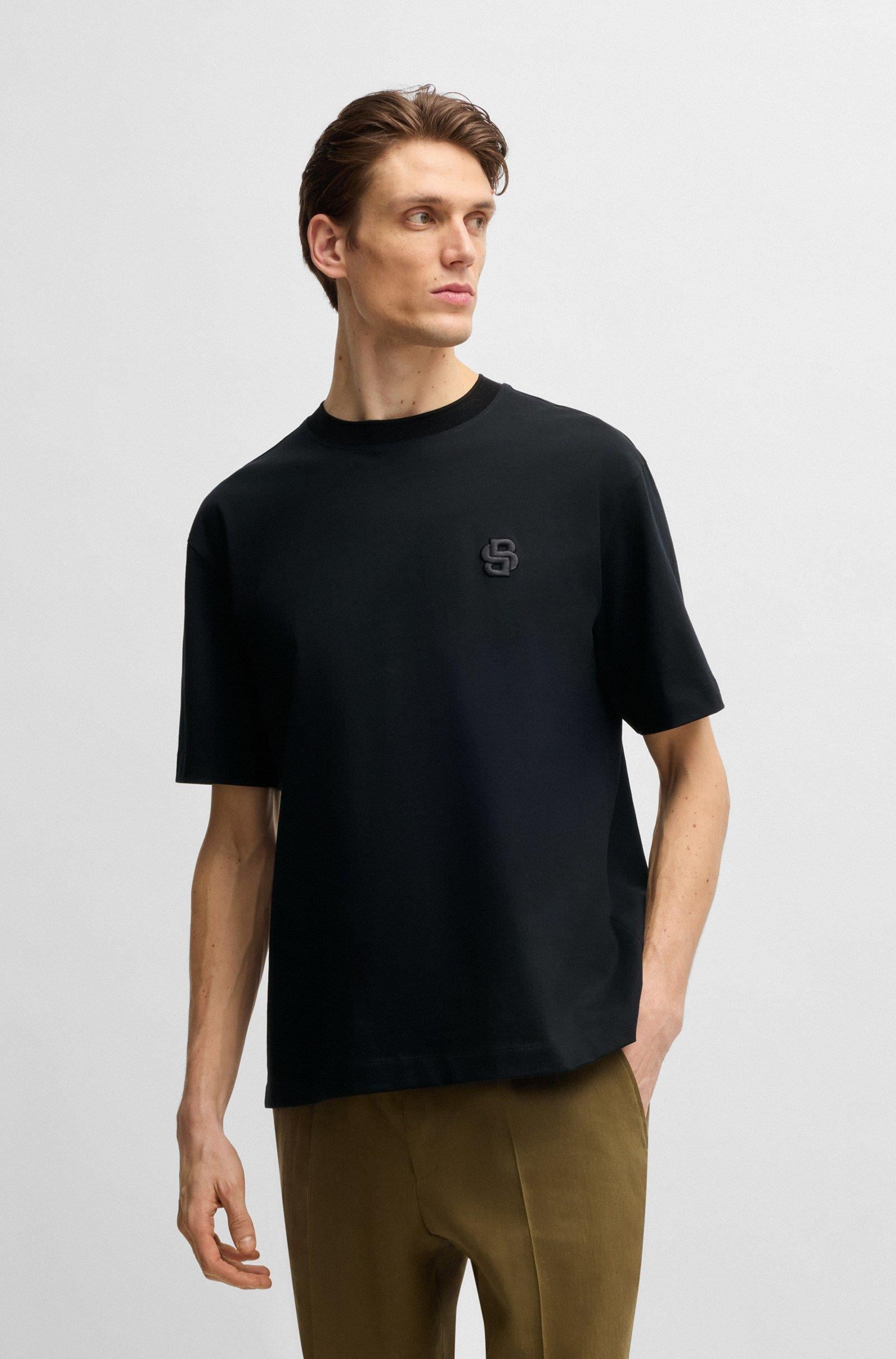 BOSS BOSS Erkek Rahat Kesim Monogram Logolu Yuvarlak Yaka Kısa Kollu Siyah T-Shirt 50533343-001