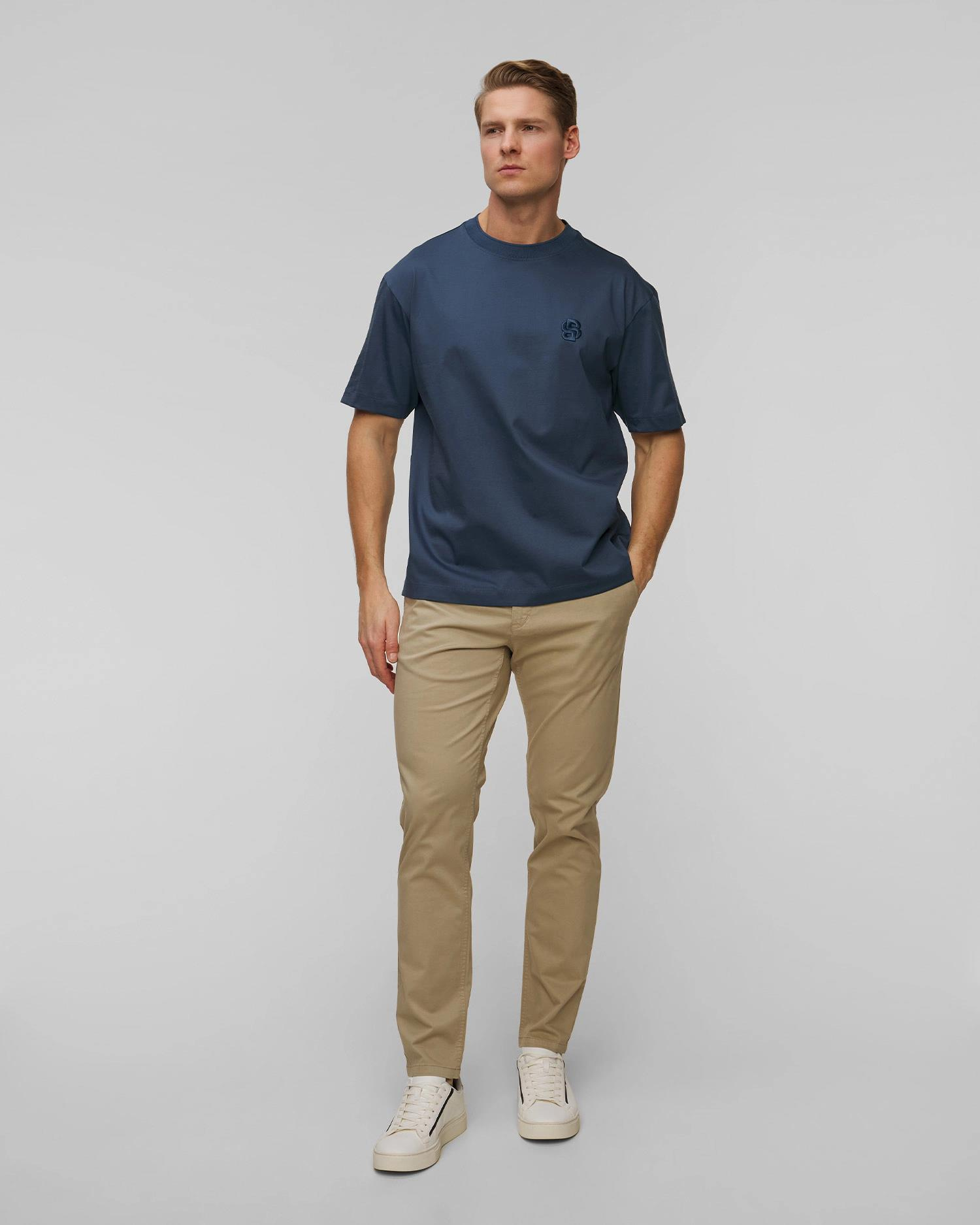 BOSS BOSS Erkek Rahat Kesim Monogram Logolu Yuvarlak Yaka Kısa Kollu Mavi T-Shirt 50533343-425