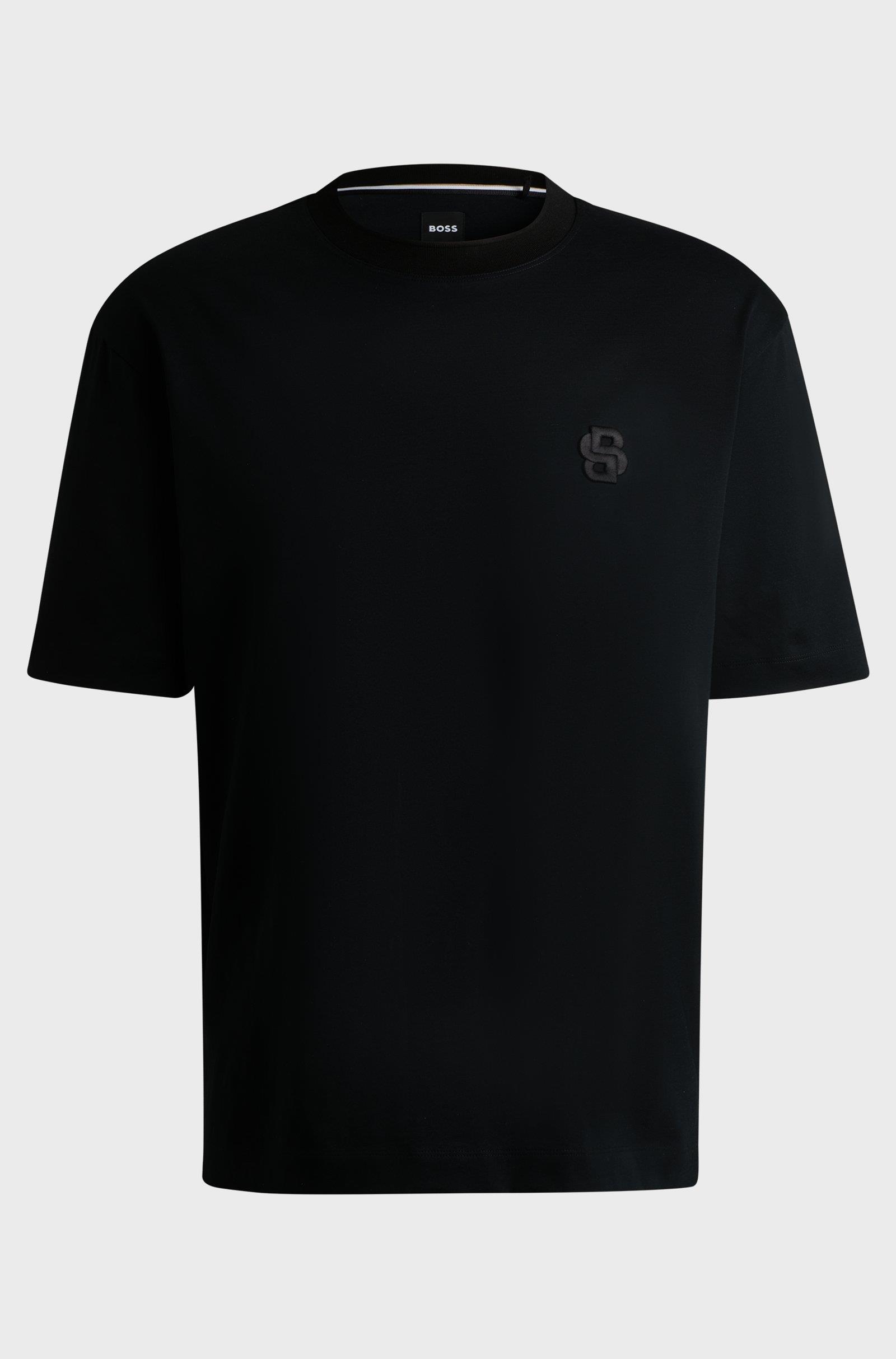 BOSS BOSS Erkek Rahat Kesim Monogram Logolu Yuvarlak Yaka Kısa Kollu Siyah T-Shirt 50533343-001