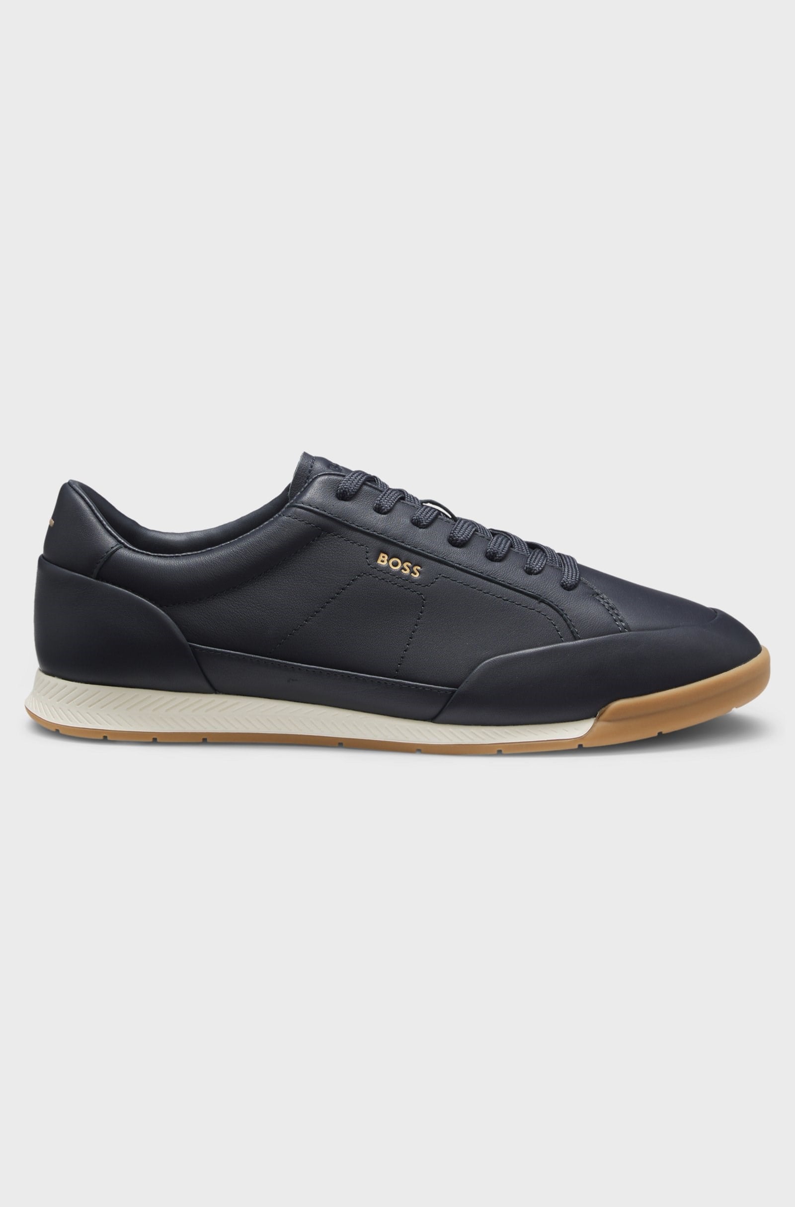BOSS  BOSS Erkek Rahat Taban Bağcıklı Deri Düz Taban Lacivert Sneaker 50568493-402