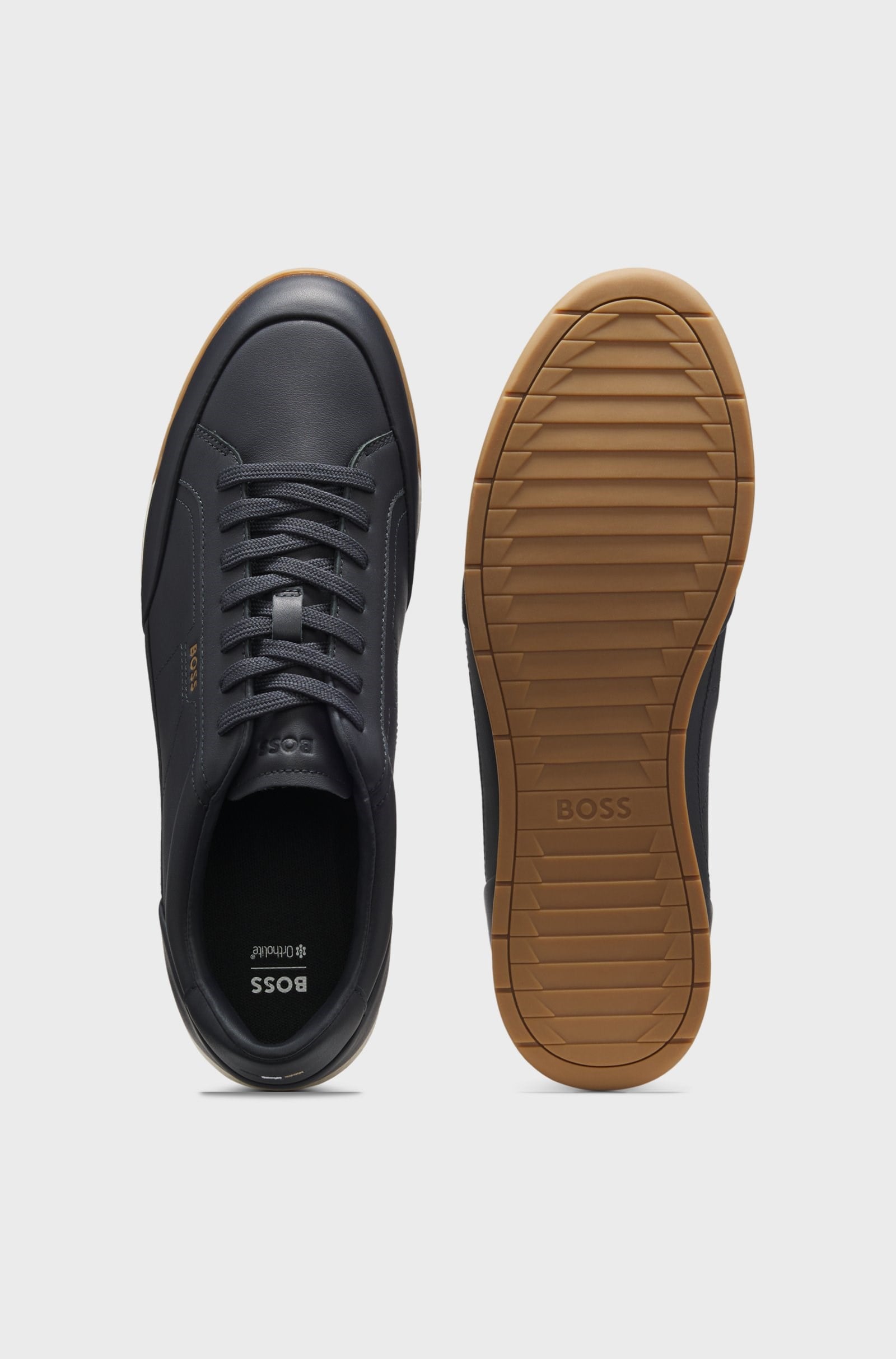 BOSS  BOSS Erkek Rahat Taban Bağcıklı Deri Düz Taban Lacivert Sneaker 50568493-402