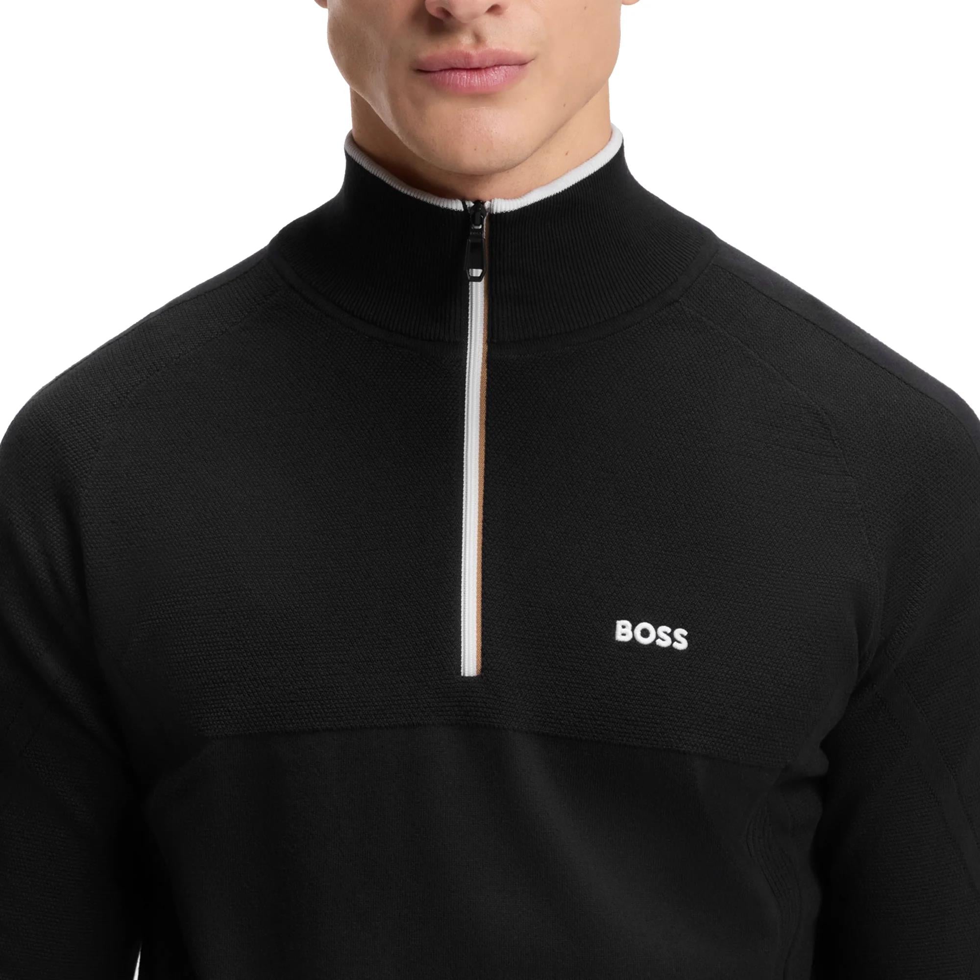 BOSS  BOSS Erkek Regular Fit Fermuarlı Dik Yakalı Uzun Kollu Siyah Kazak 50553791-001