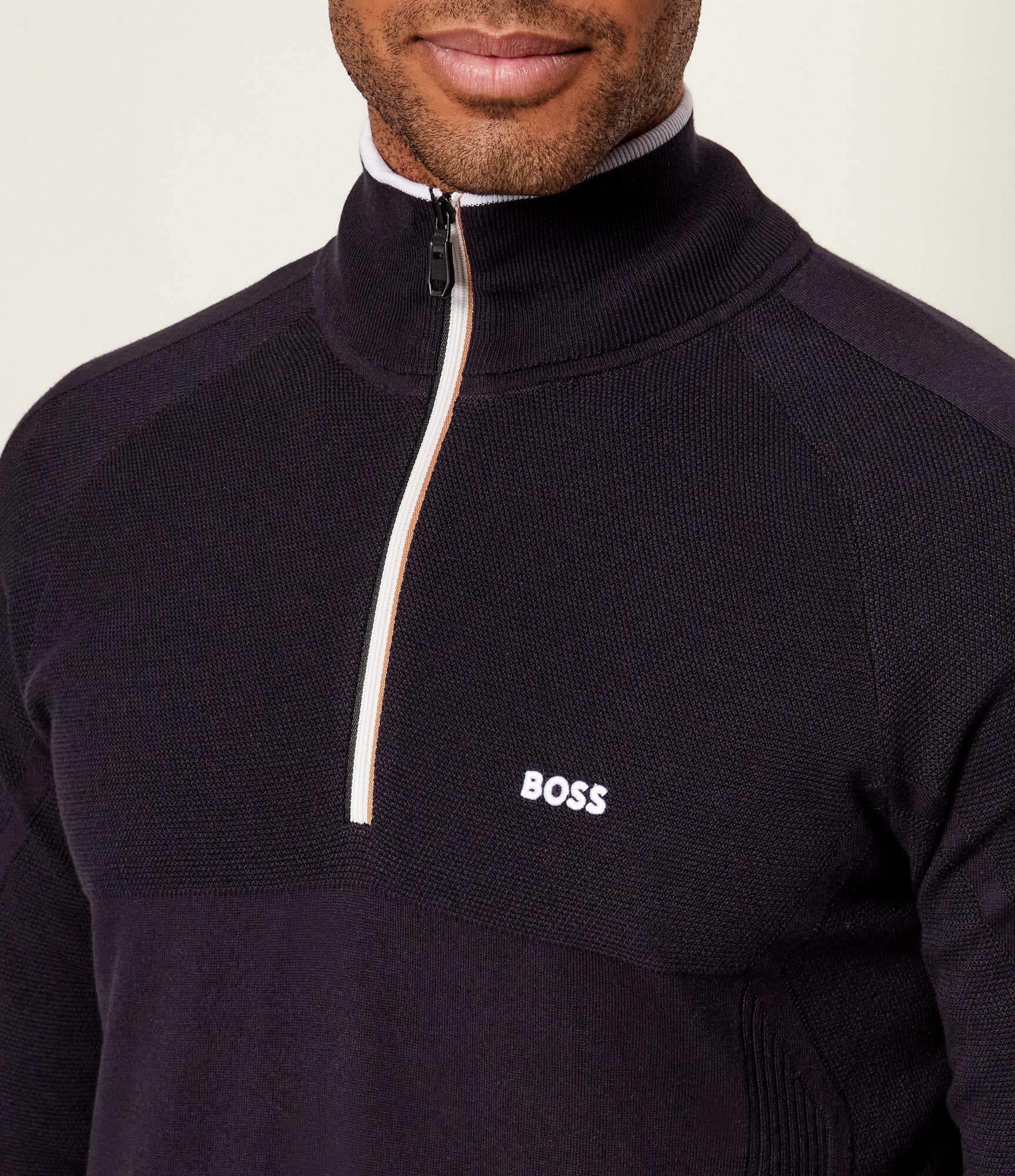 BOSS  BOSS Erkek Regular Fit Fermuarlı Dik Yakalı Uzun Kollu Lacivert Kazak 50553791-402
