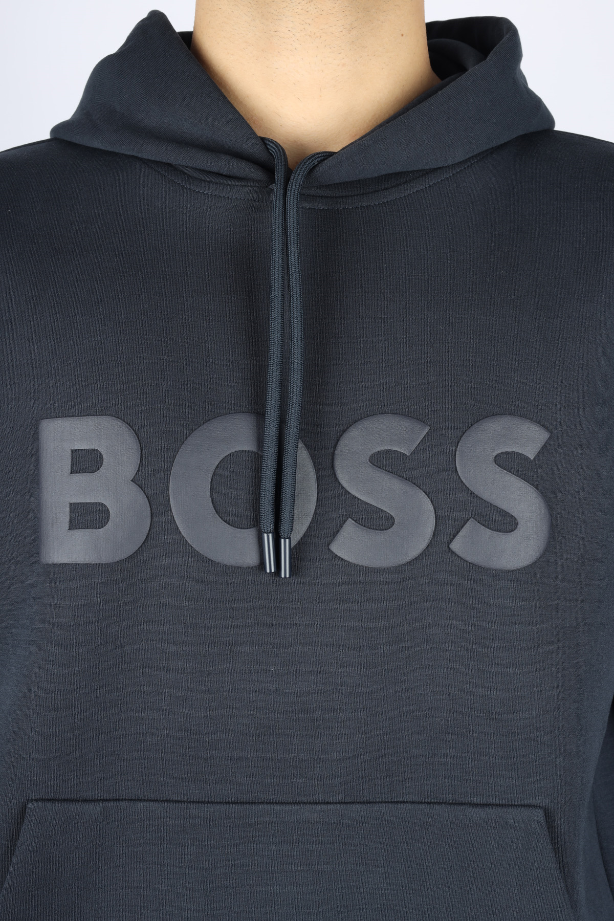 BOSS  BOSS Erkek Regular Fit Kapüşonlu Logo Kabartmalı Uzun Kollu Lacivert Sweatshirt 50555515-402