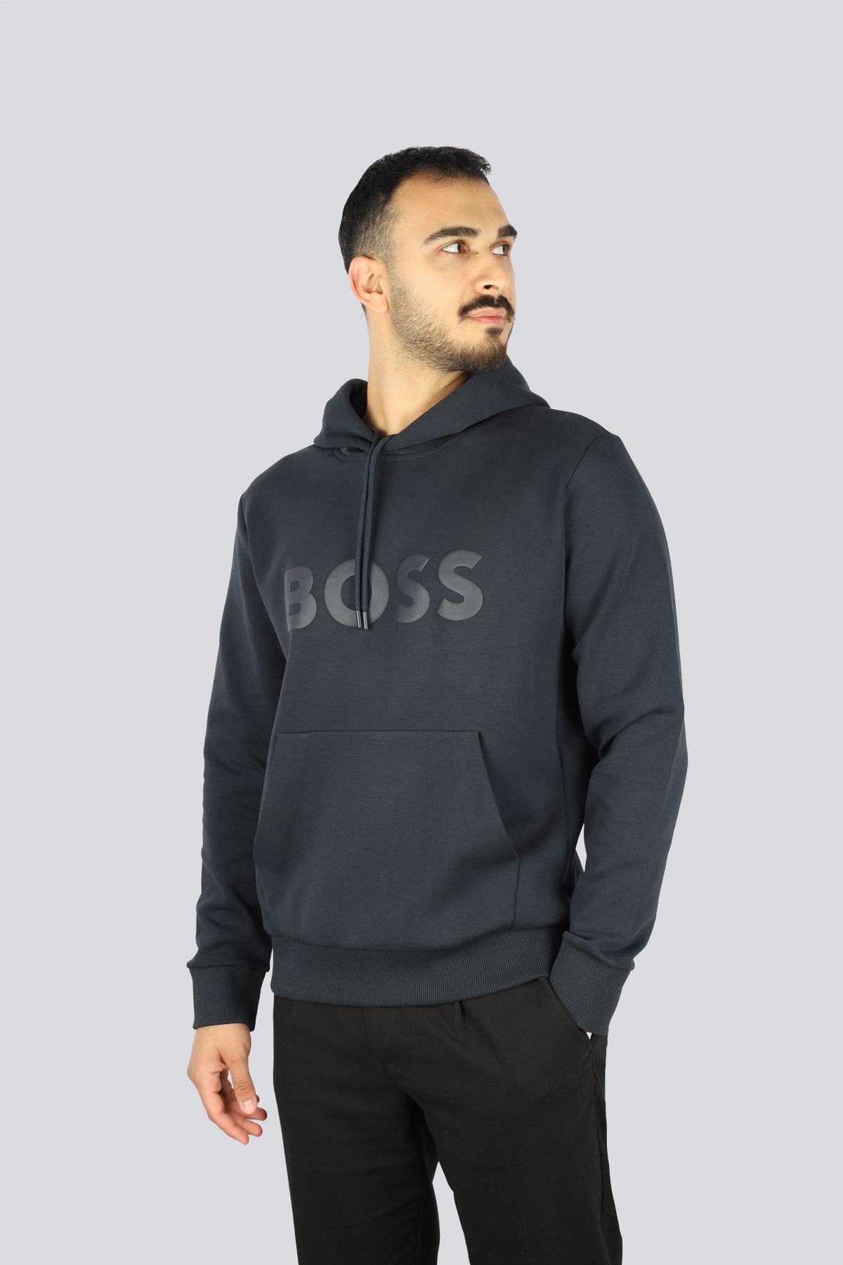 BOSS  BOSS Erkek Regular Fit Kapüşonlu Logo Kabartmalı Uzun Kollu Lacivert Sweatshirt 50555515-402