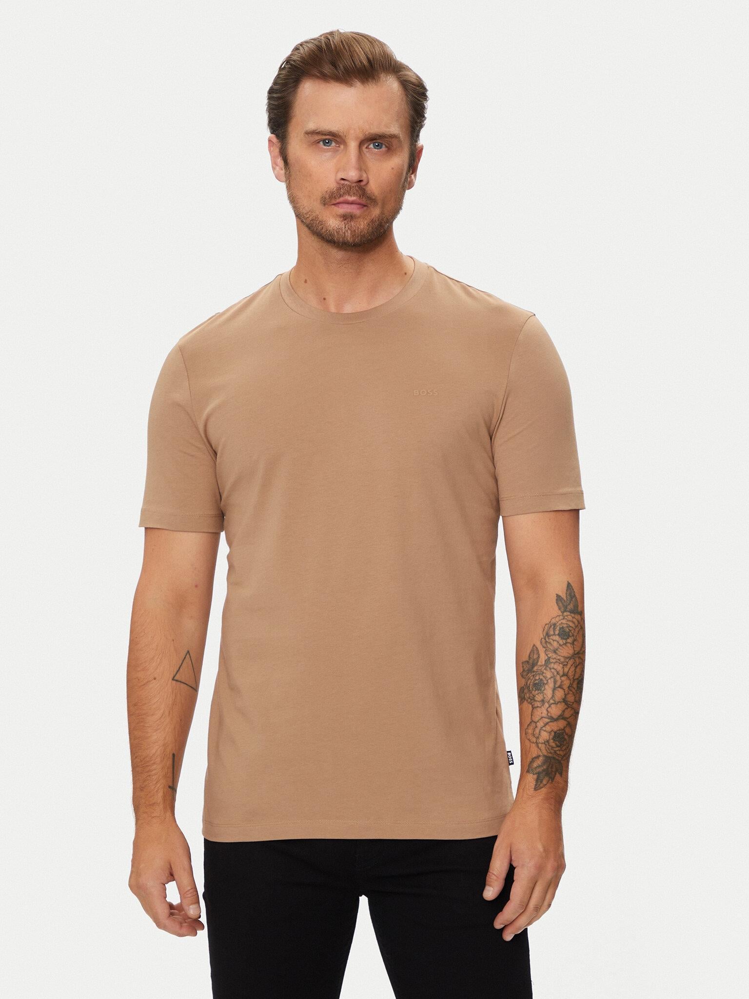 BOSS BOSS Erkek regular fit Kısa Kollu Düz Bisiklet Yaka Bej T-Shirt 50468347-282