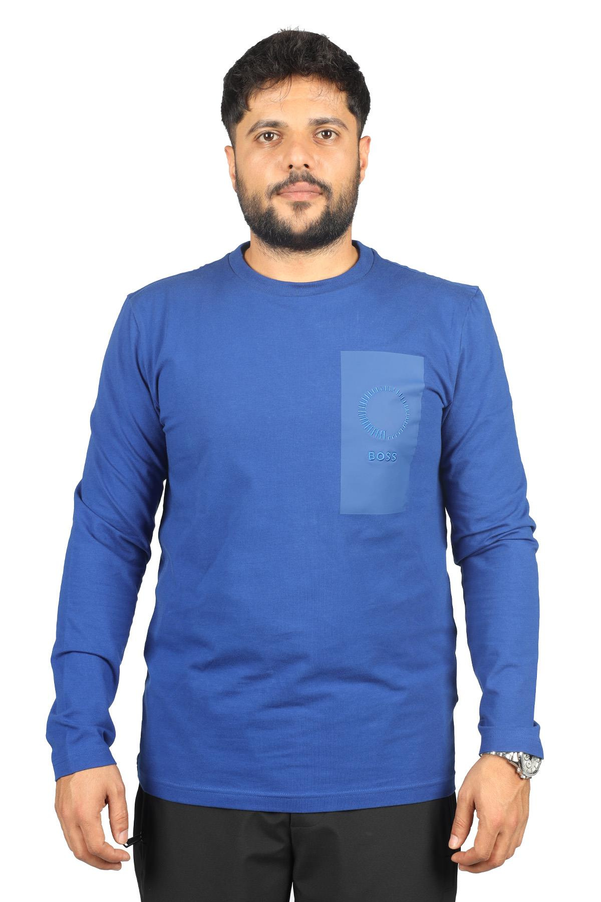 BOSS BOSS Erkek regular fit Kısa Kollu Düz Bisiklet Yaka Mavi T-Shirt 50494361-438