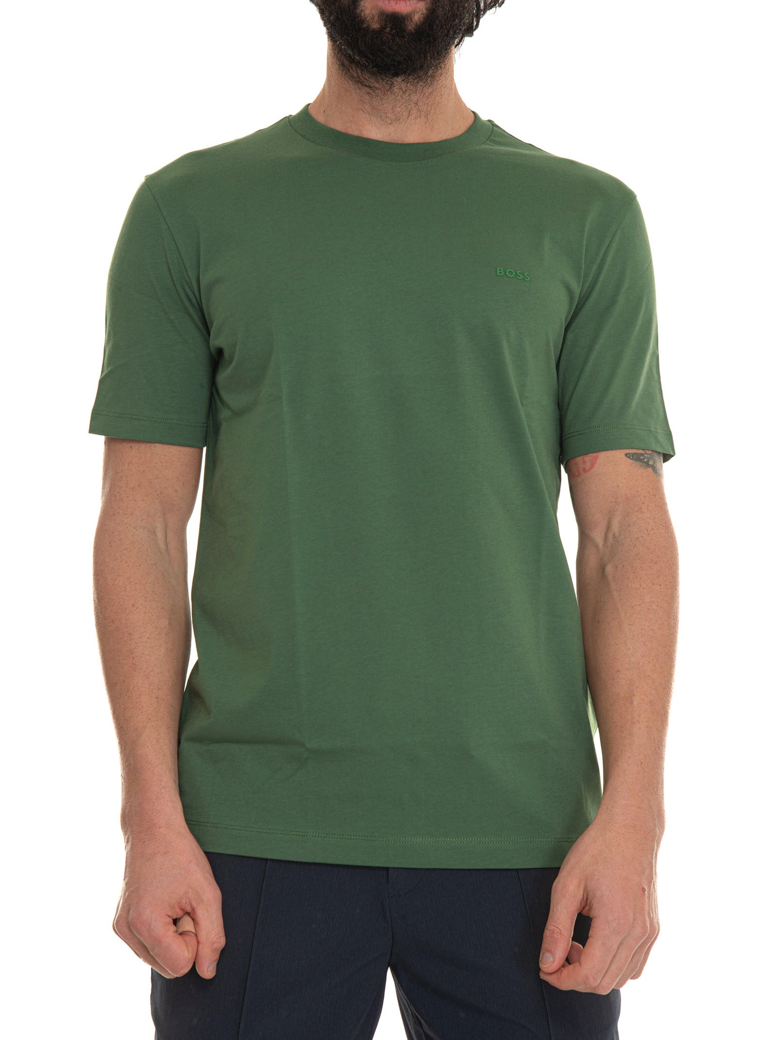 BOSS  BOSS Erkek regular fit Kısa Kollu Düz Bisiklet Yaka Yeşil T-Shirt 50468347-348