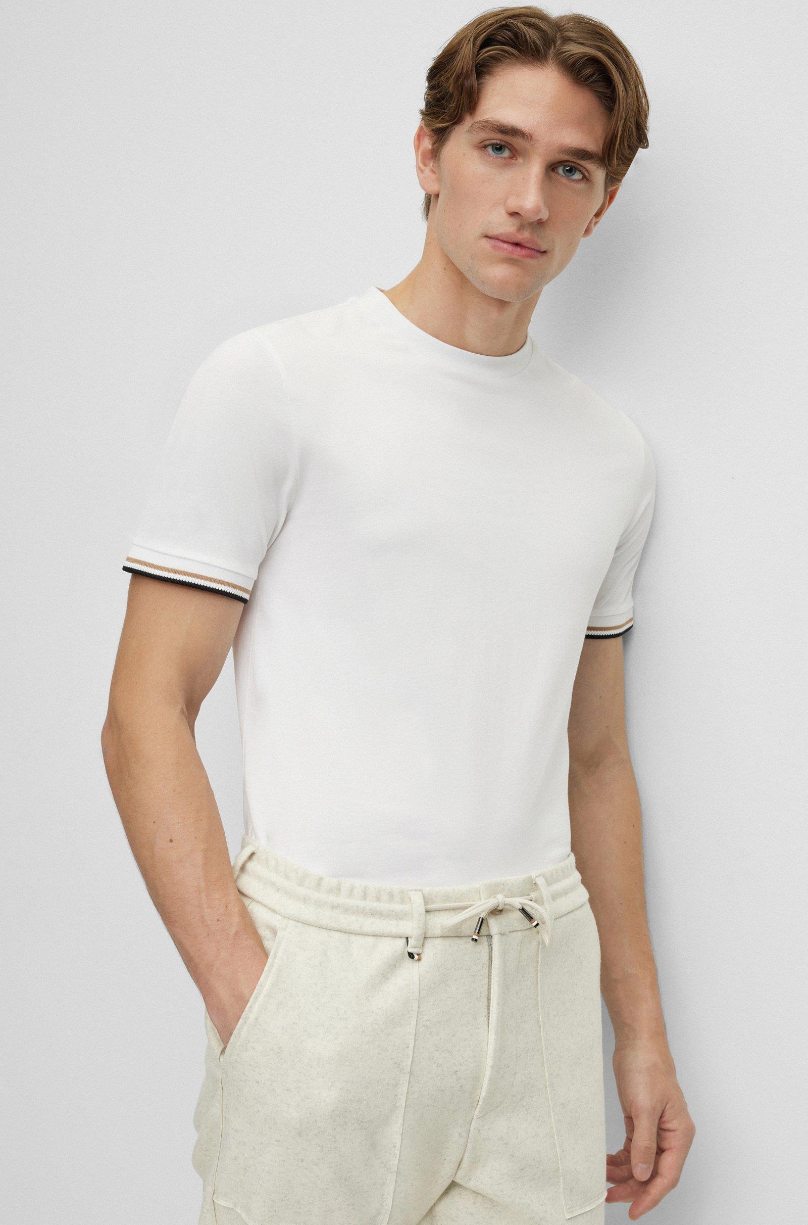 BOSS BOSS Erkek regular fit Kısa Kollu Düz Bisiklet Yaka Beyaz T-Shirt 50501097-100