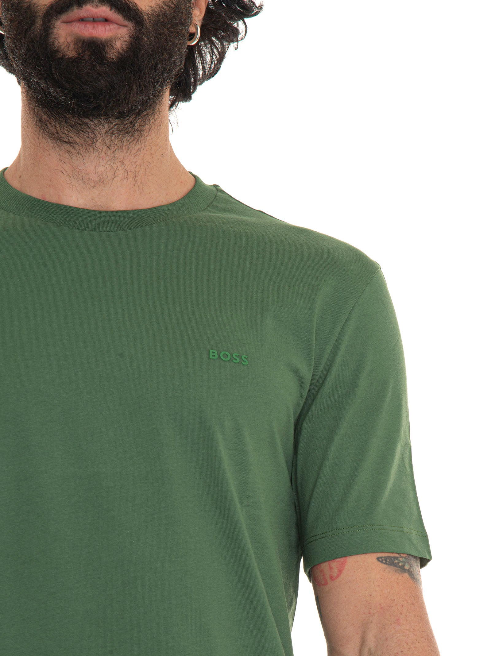 BOSS  BOSS Erkek regular fit Kısa Kollu Düz Bisiklet Yaka Yeşil T-Shirt 50468347-348
