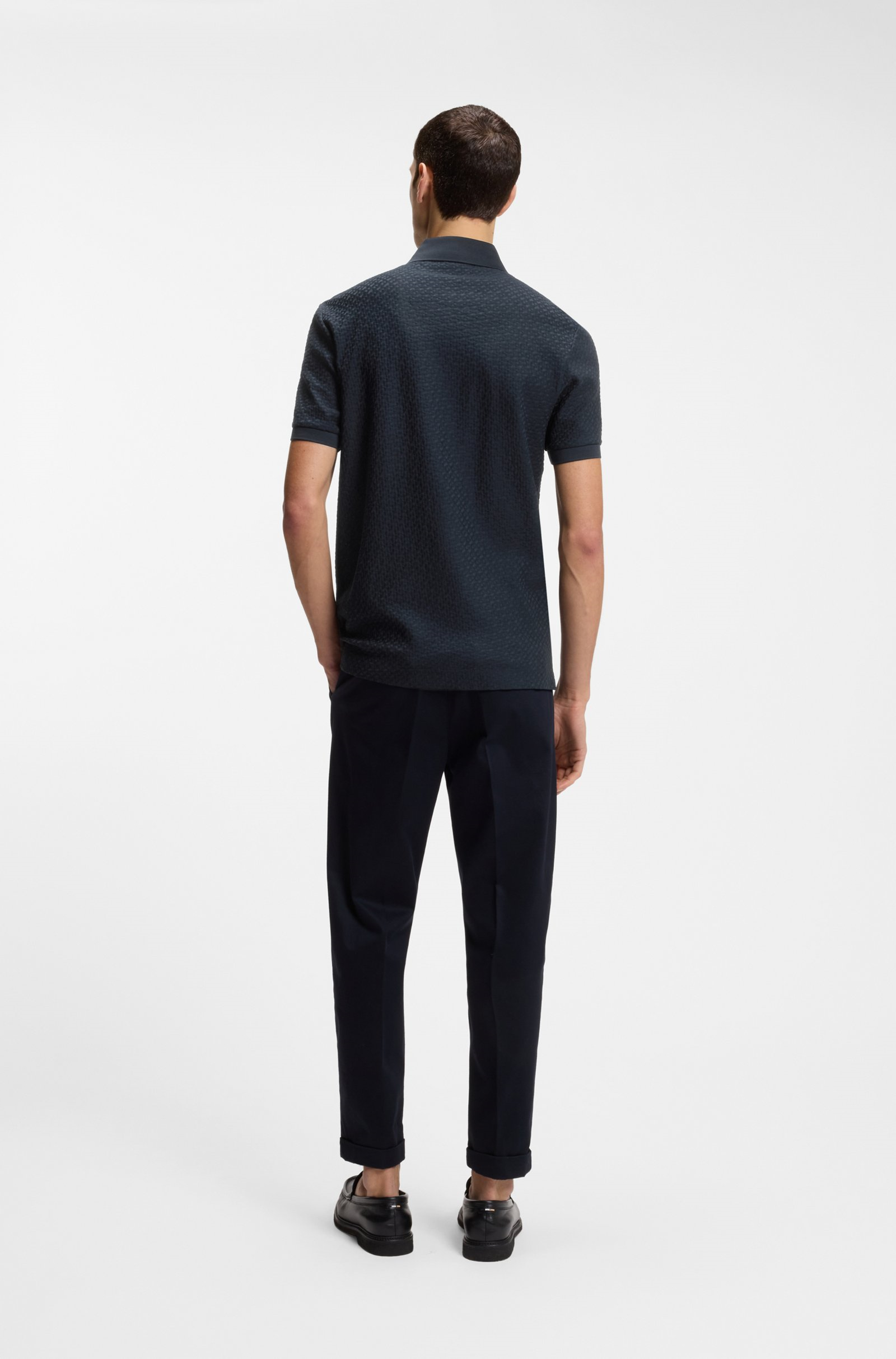 BOSS  BOSS Erkek Regular Fit Monogram Logolu %100 Pamuklu Kısa Kollu Lacivert Polo Yaka T-Shirt 50557403-404