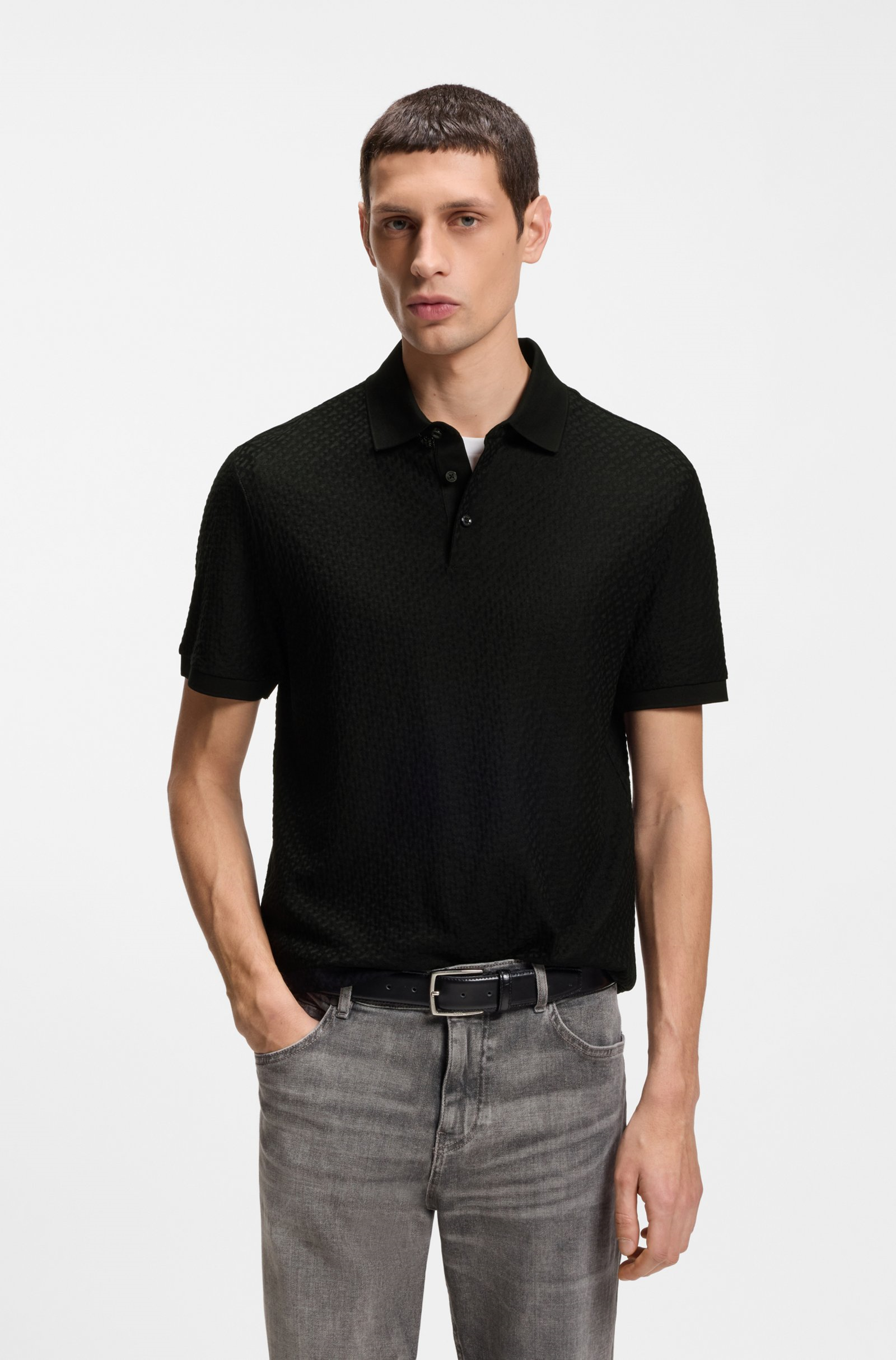 BOSS  BOSS Erkek Regular Fit Monogram Logolu %100 Pamuklu Kısa Kollu Siyah Polo Yaka T-Shirt 50557403-001