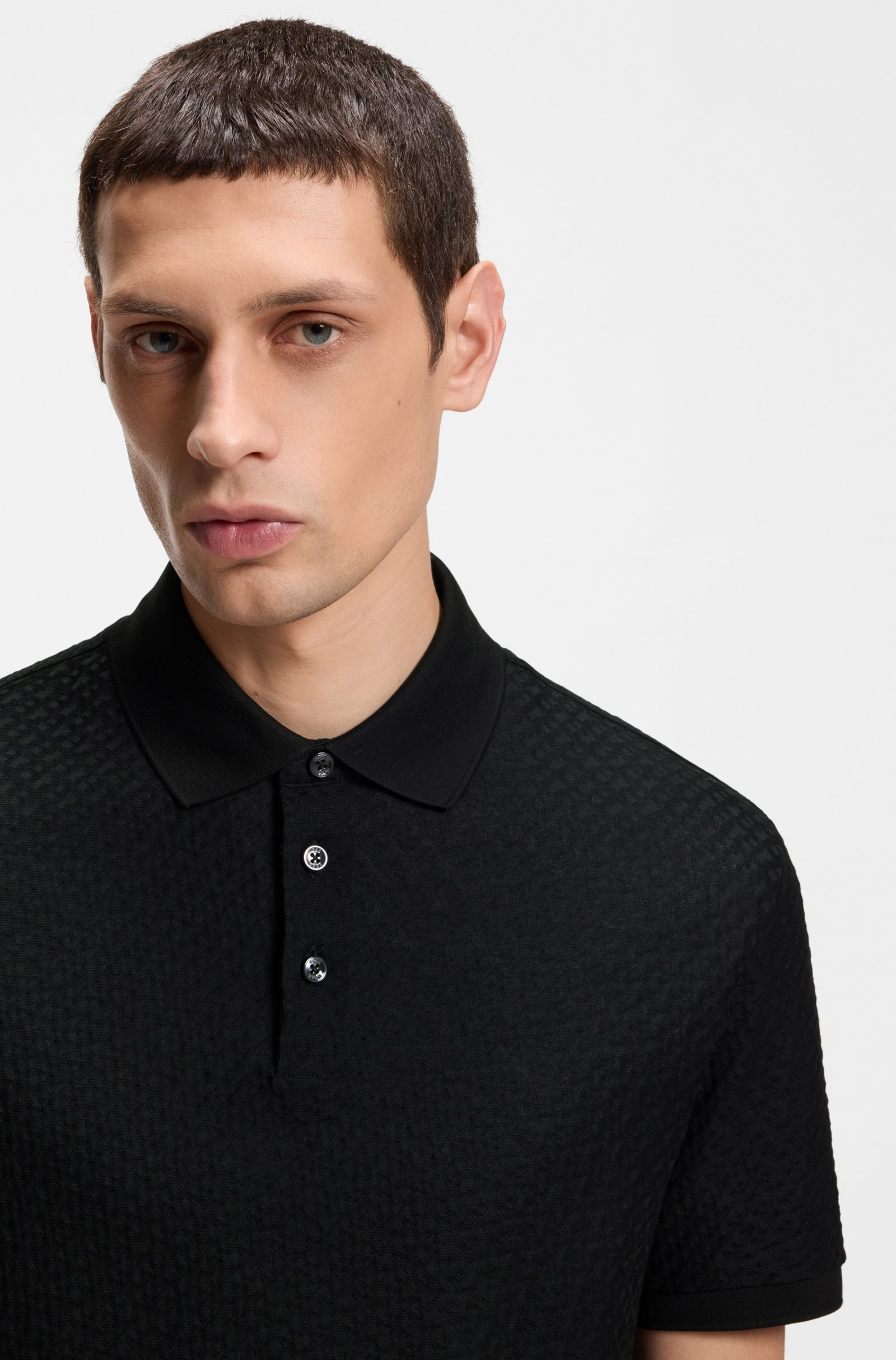 BOSS  BOSS Erkek Regular Fit Monogram Logolu %100 Pamuklu Kısa Kollu Siyah Polo Yaka T-Shirt 50557403-001