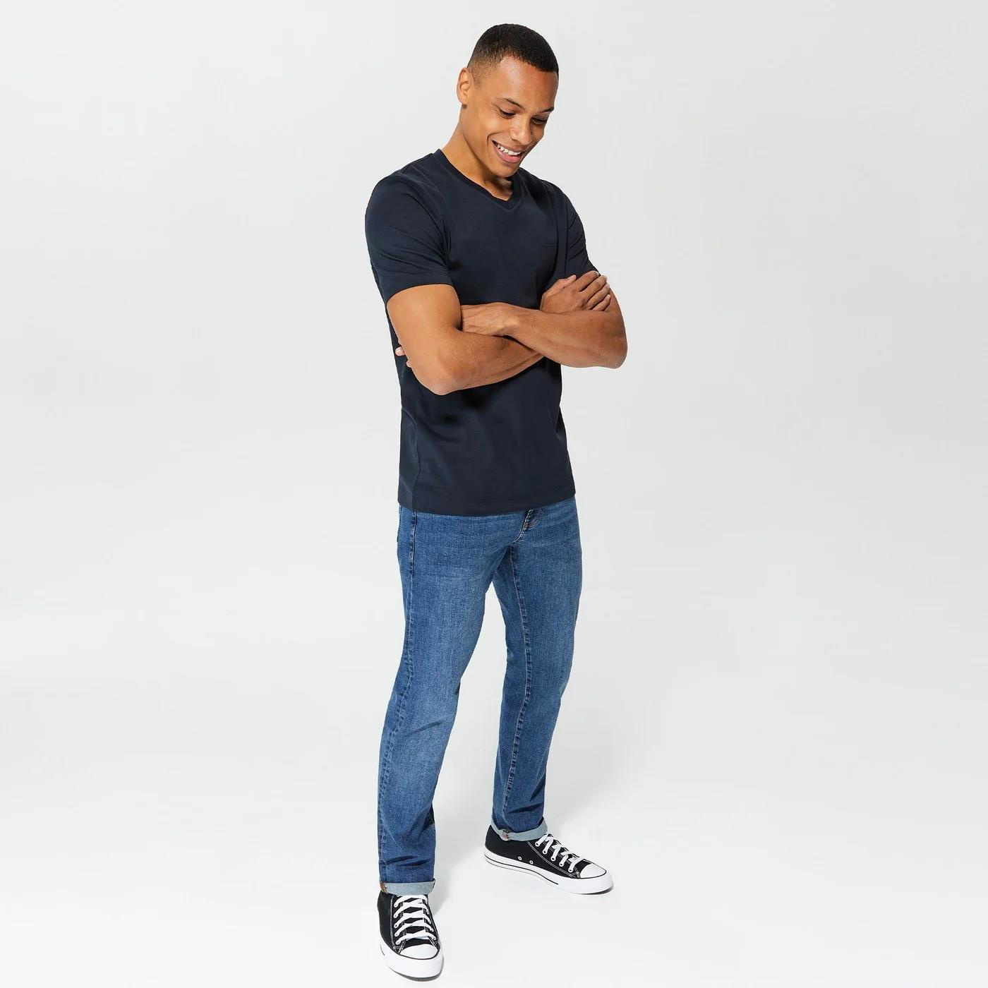 BOSS BOSS Erkek Regular Fit Pamuklu V Yaka Kısa Kollu Lacivert T-Shirt 50468348-404