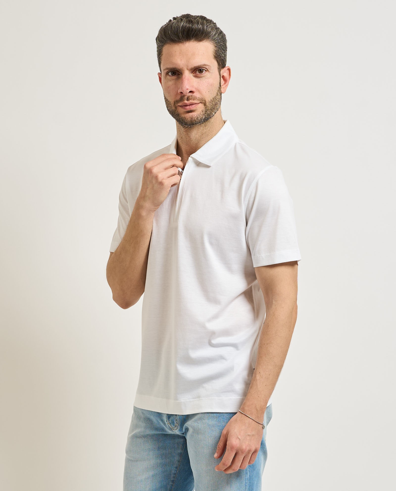 BOSS  BOSS Erkek Regular Fit Yarım Fermuarlı Kısa Kollu Beyaz Polo Yaka T-Shirt 50537954-100