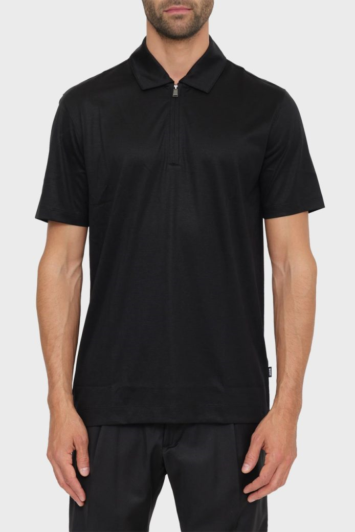 BOSS  BOSS Erkek Regular Fit Yarım Fermuarlı Kısa Kollu Siyah Polo Yaka T-Shirt 50537954-001