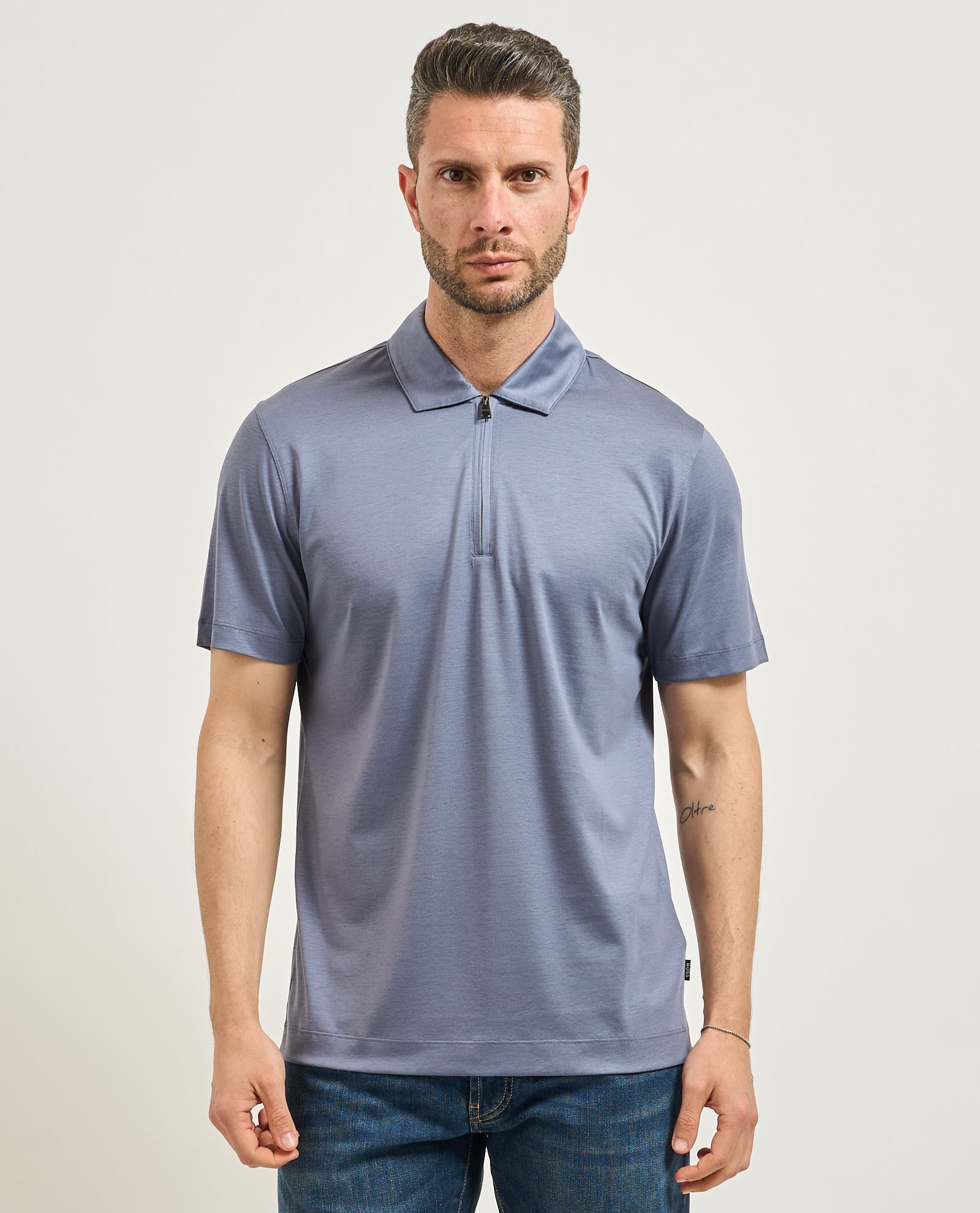 BOSS  BOSS Erkek Regular Fit Yarım Fermuarlı Kısa Kollu Lacivert Polo Yaka T-Shirt 50537954-466