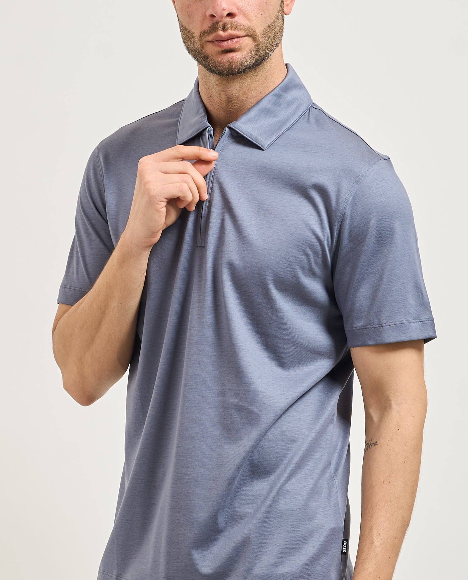 BOSS  BOSS Erkek Regular Fit Yarım Fermuarlı Kısa Kollu Lacivert Polo Yaka T-Shirt 50537954-466