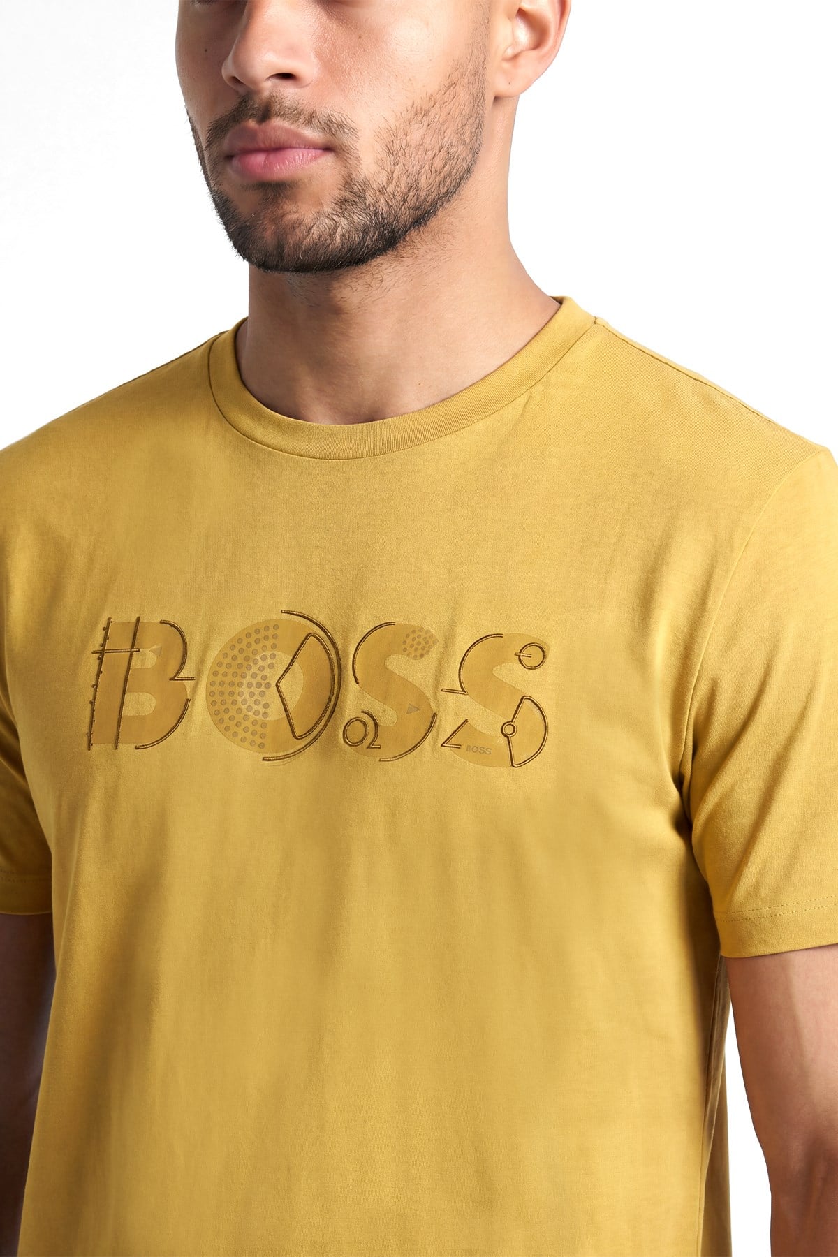 BOSS  BOSS Erkek Regular Fit Yuvarlak Yakalı Logo Detaylı Pamuklu Kısa Kollu Sarı T-Shirt 50565630-714
