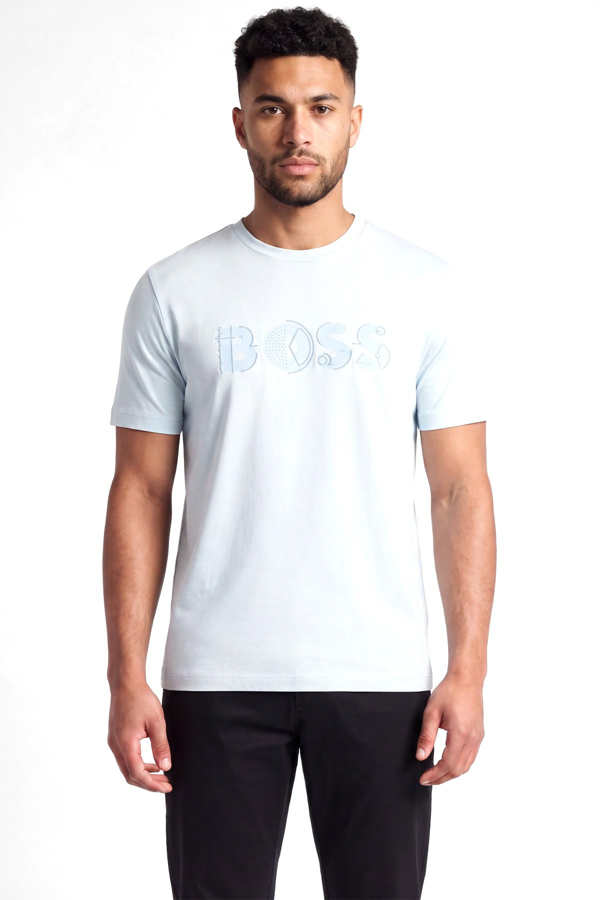 BOSS  BOSS Erkek Regular Fit Yuvarlak Yakalı Logo Detaylı Pamuklu Kısa Kollu Mavi T-Shirt 50565630-499
