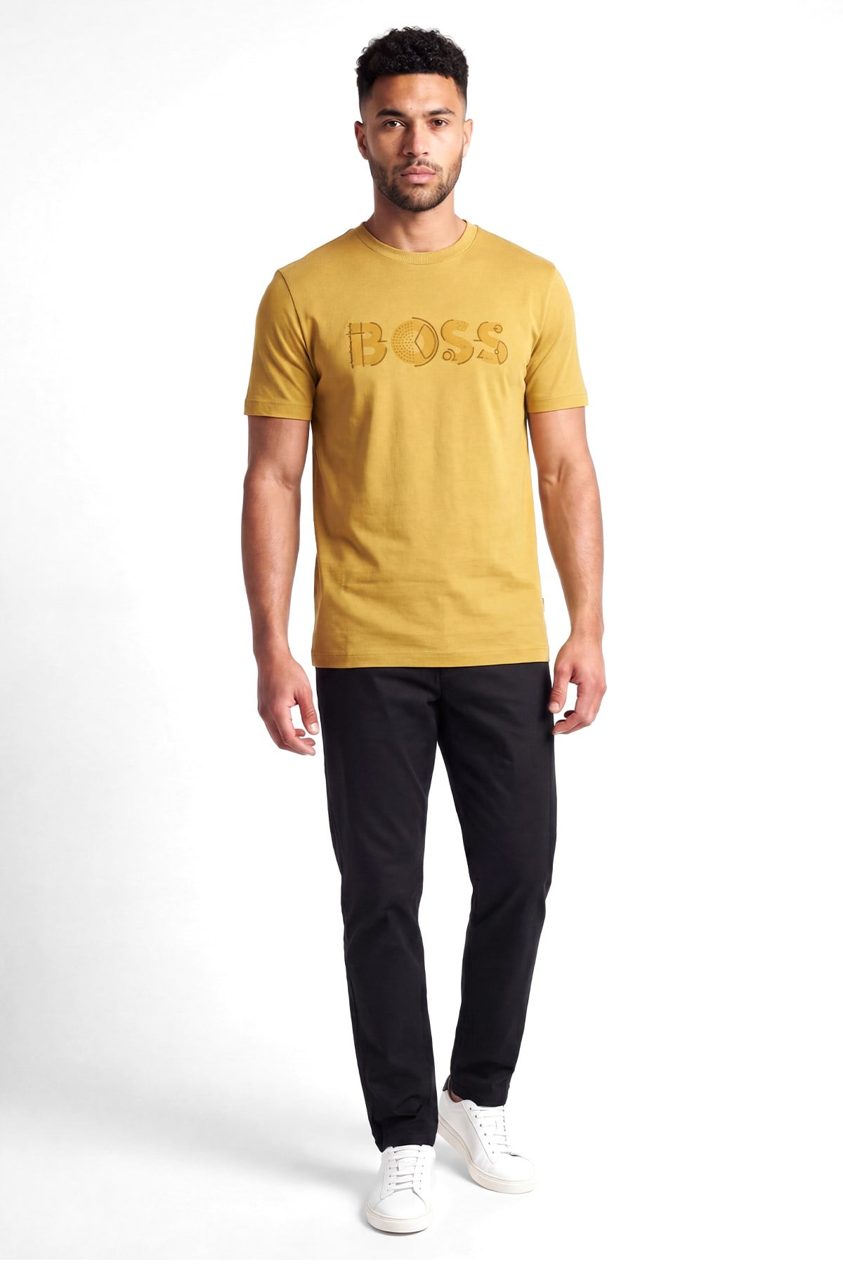 BOSS  BOSS Erkek Regular Fit Yuvarlak Yakalı Logo Detaylı Pamuklu Kısa Kollu Sarı T-Shirt 50565630-714