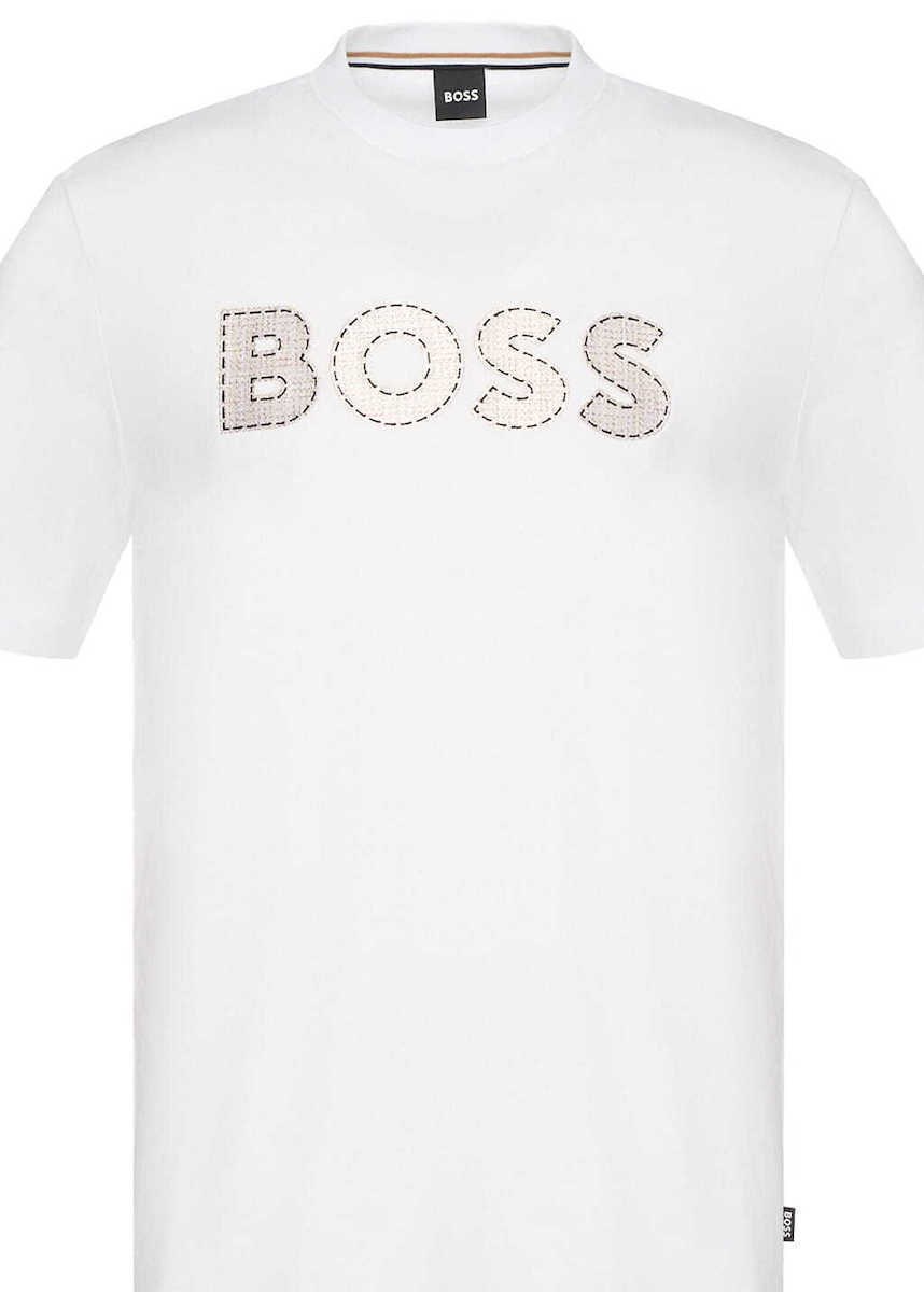 BOSS  BOSS Erkek Regular Fit Yuvarlak Yakalı Logo Detaylı Pamuklu Kısa Kollu Beyaz T-Shirt 50565630-100