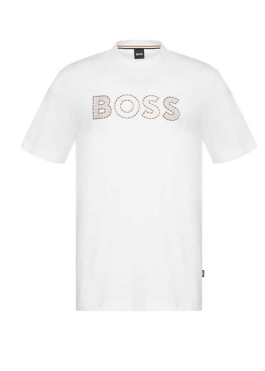 BOSS  BOSS Erkek Regular Fit Yuvarlak Yakalı Logo Detaylı Pamuklu Kısa Kollu Beyaz T-Shirt 50565630-100