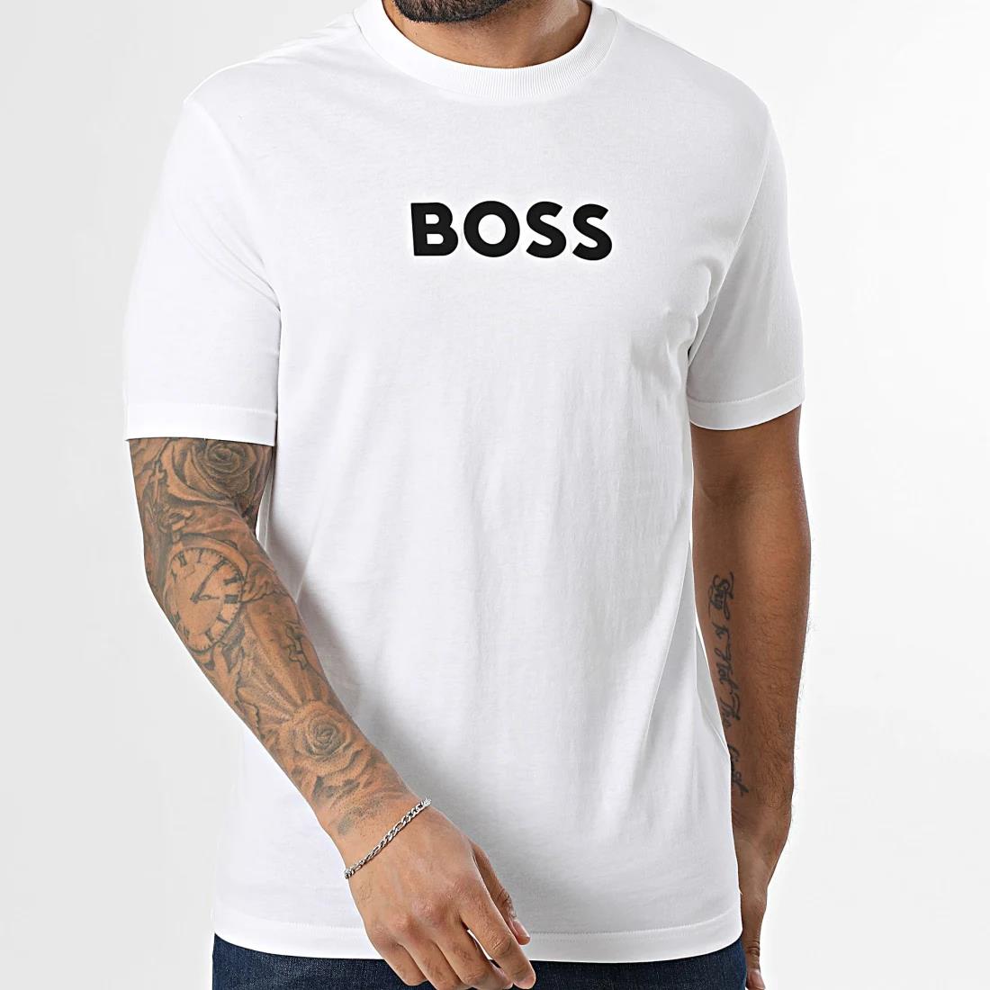 BOSS  BOSS Erkek Regular Fit Yuvarlak Yakalı Pamuklu Kısa Kollu Beyaz Polo Yaka T-Shirt 50553652-100
